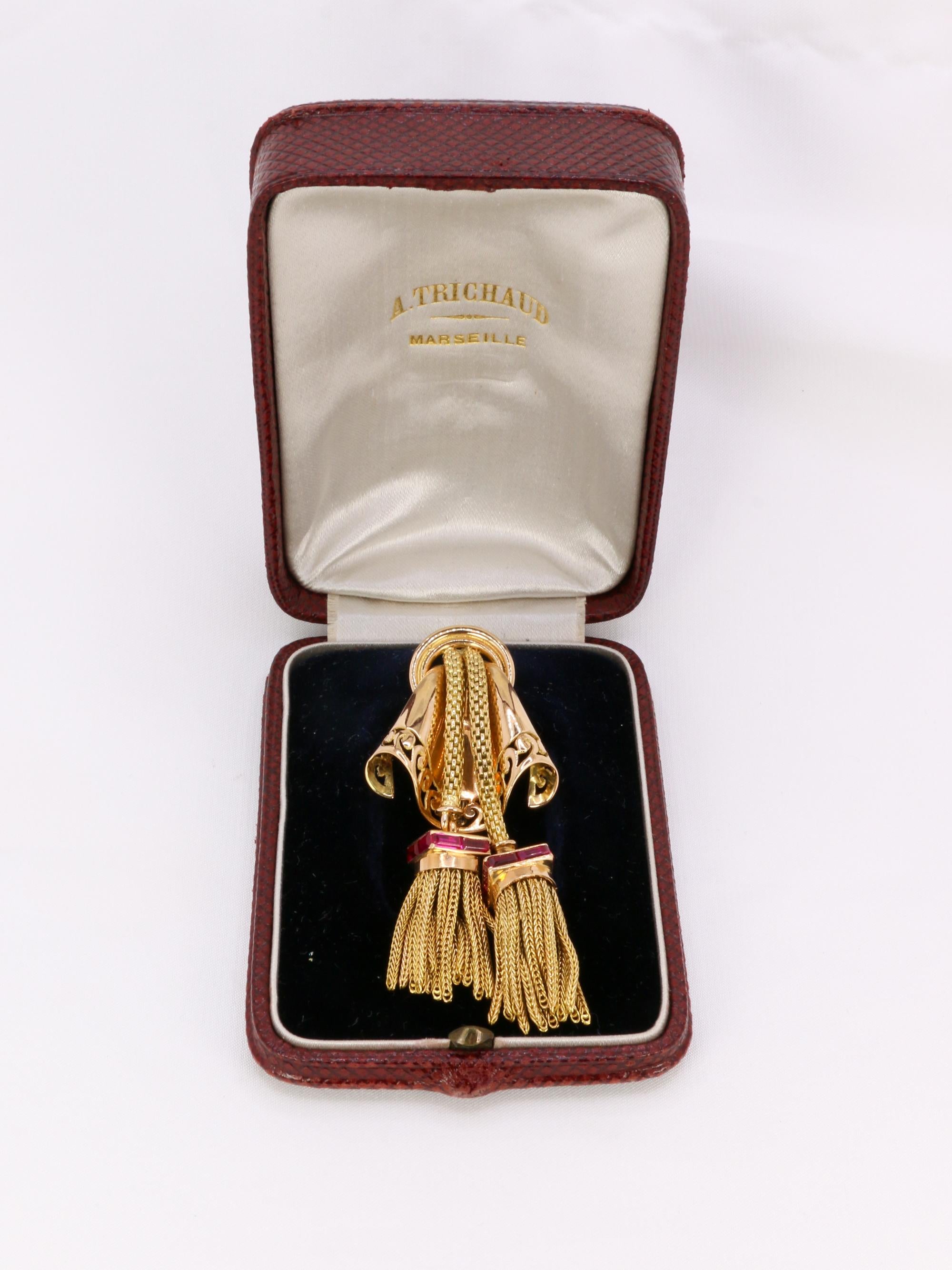 Broche passementerie or jaune rubis calibrés