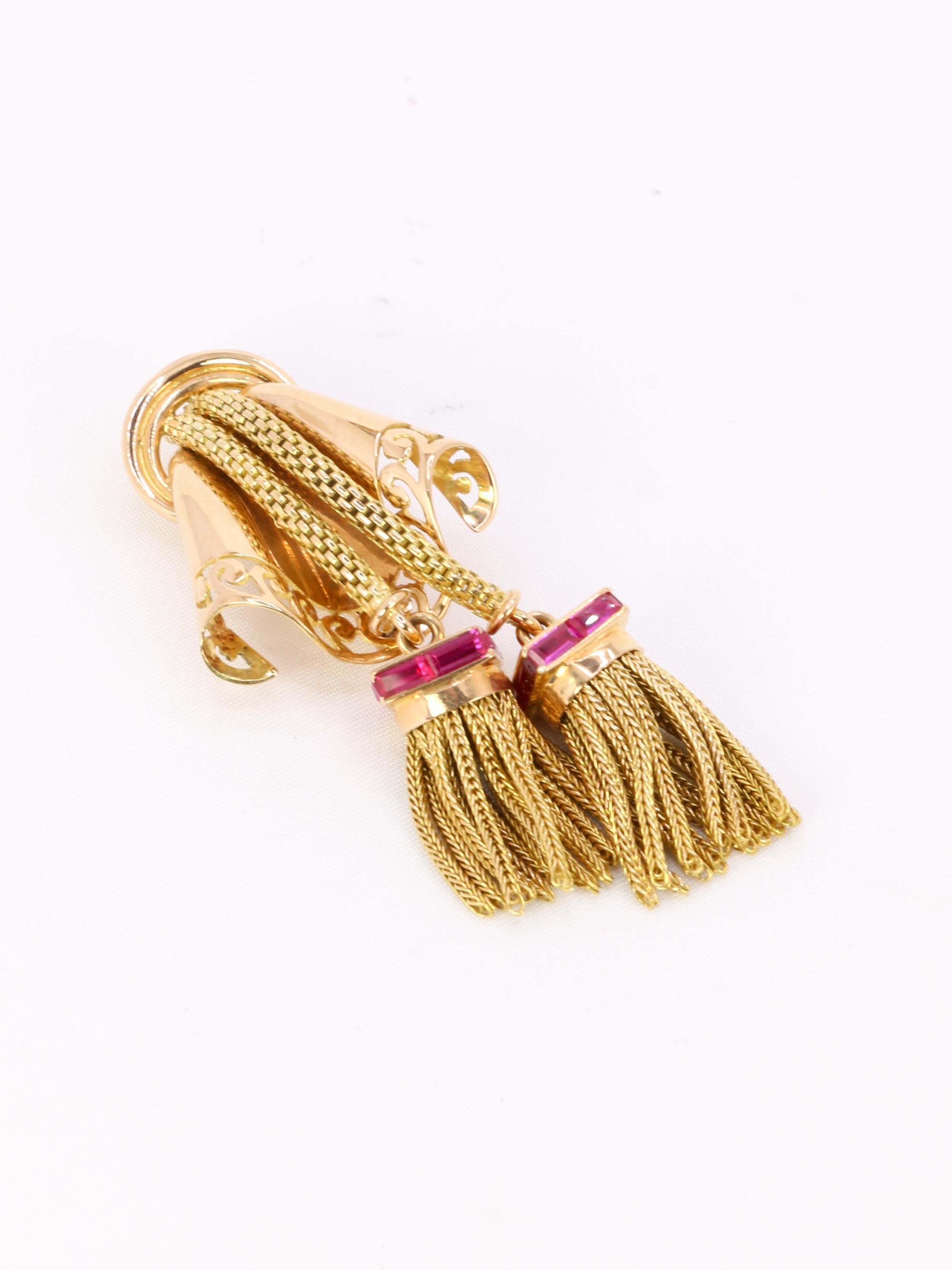 Broche passementerie or jaune rubis calibrés
