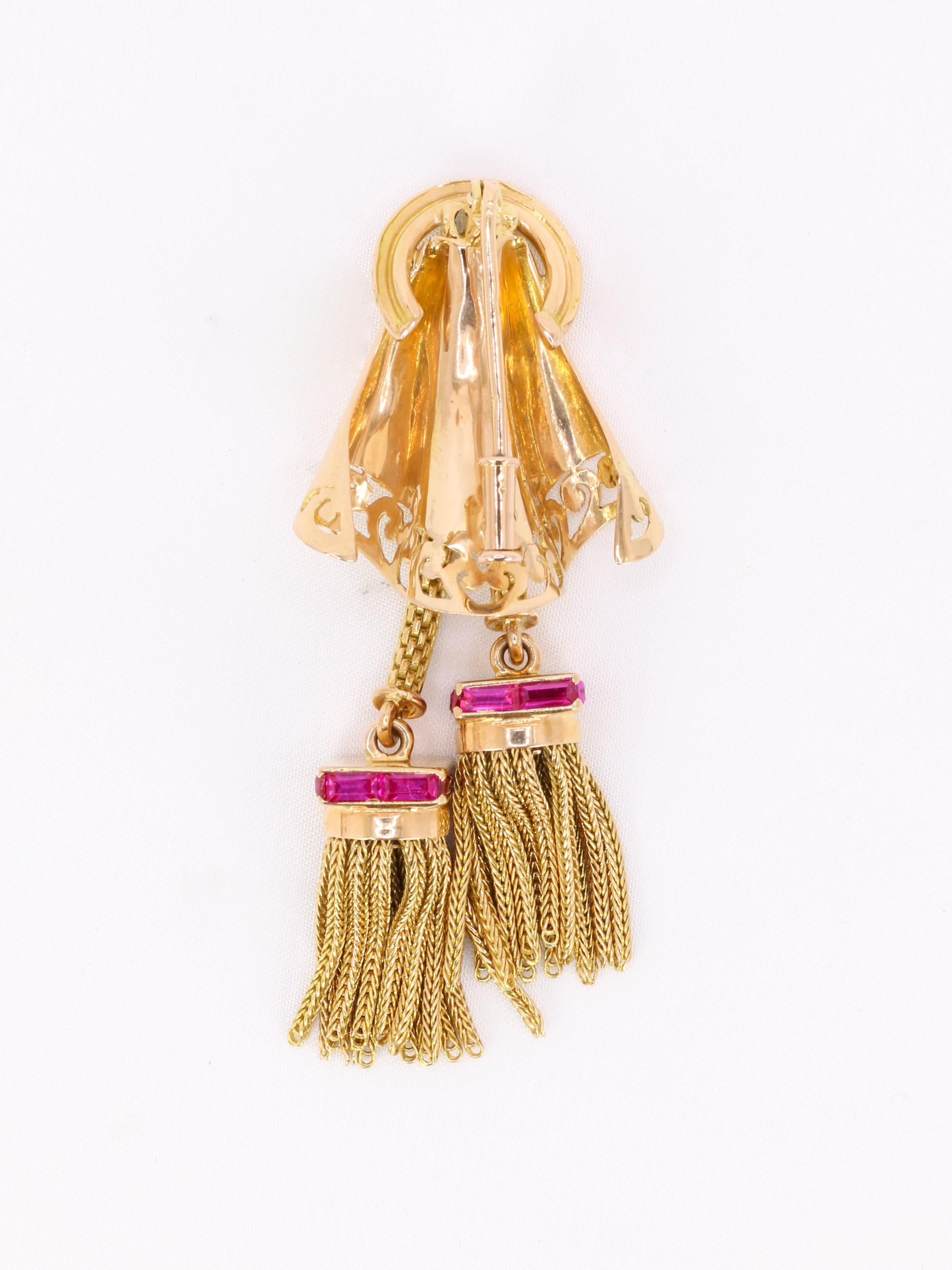 Broche passementerie or jaune rubis calibrés