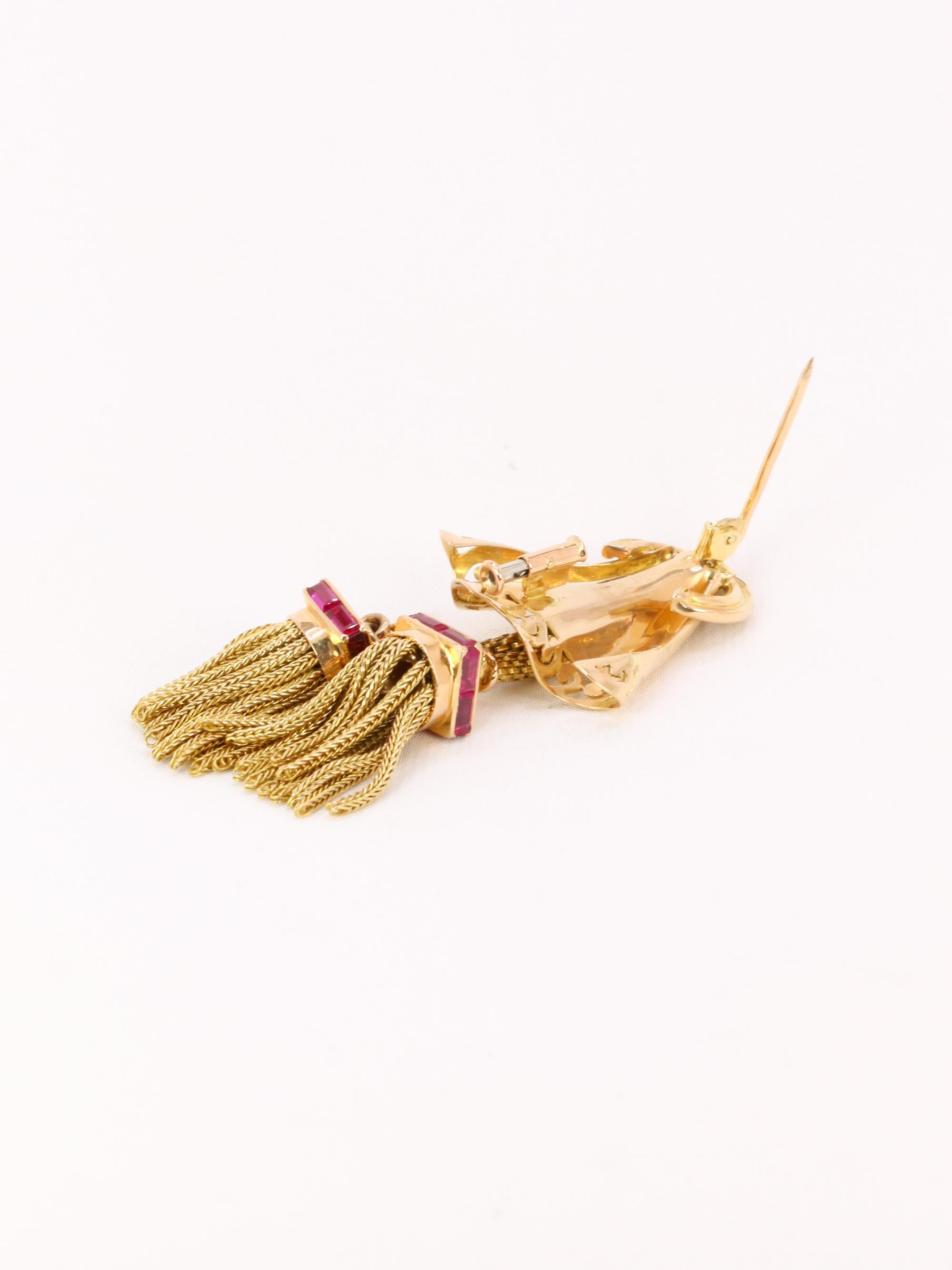 Broche passementerie or jaune rubis calibrés