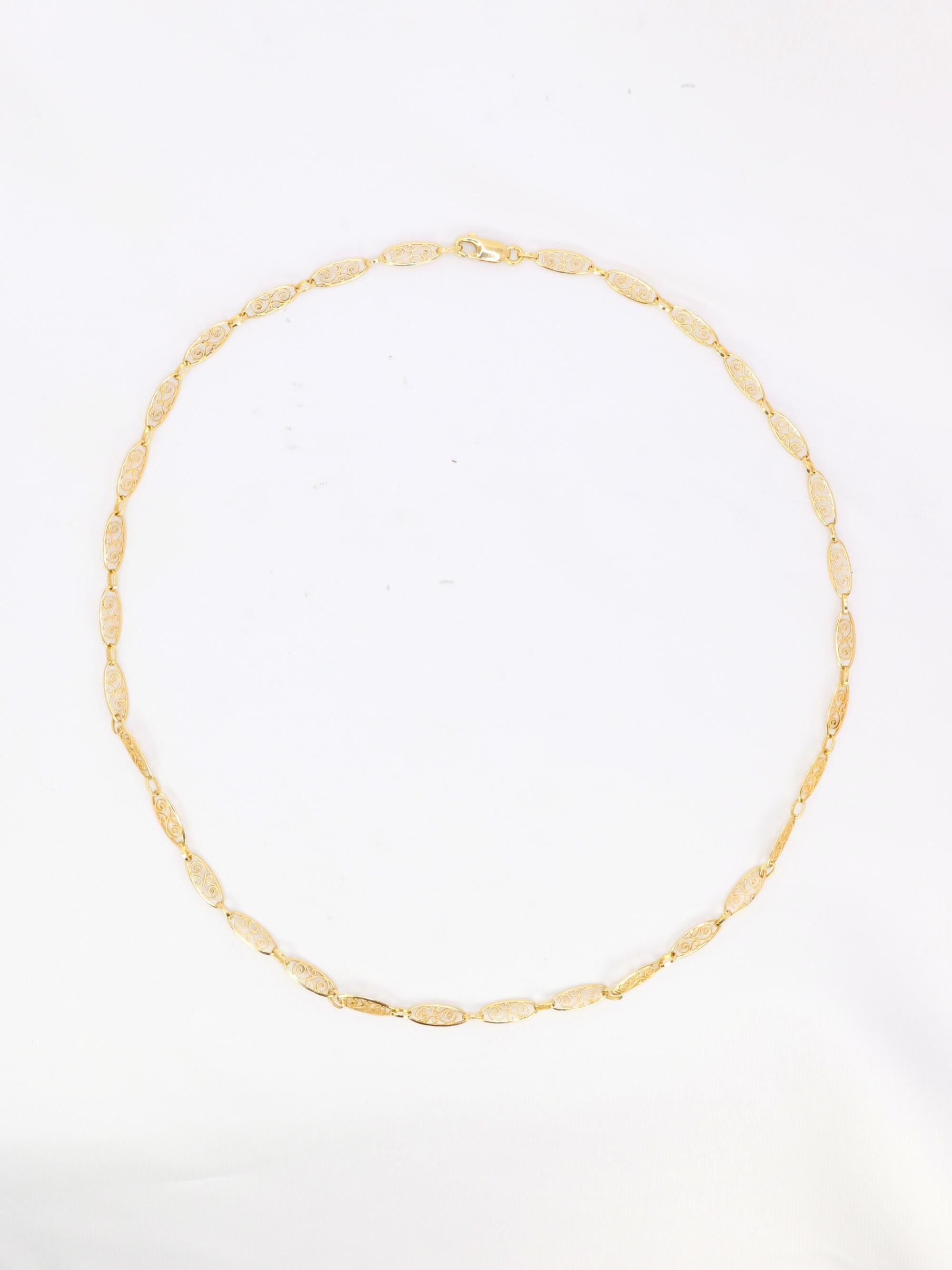 Collier chaîne maille filigrane or jaune