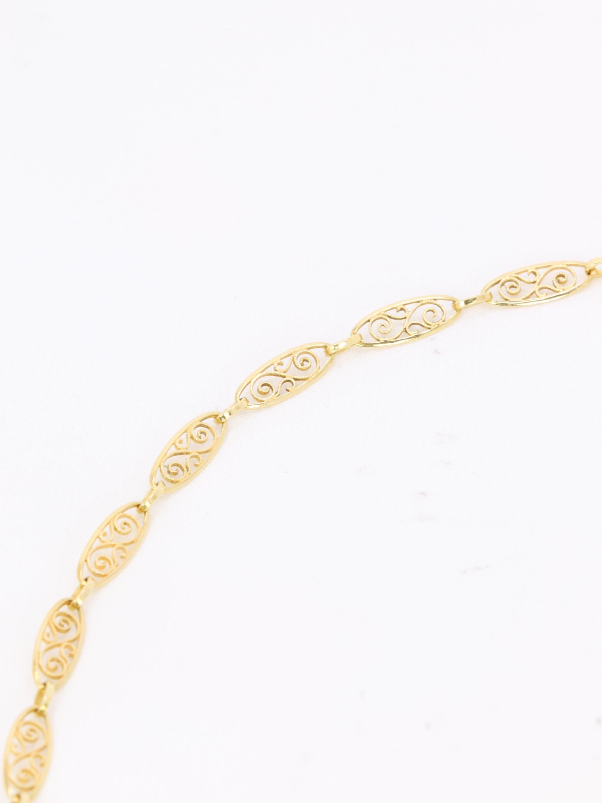 Collier chaîne maille filigrane or jaune