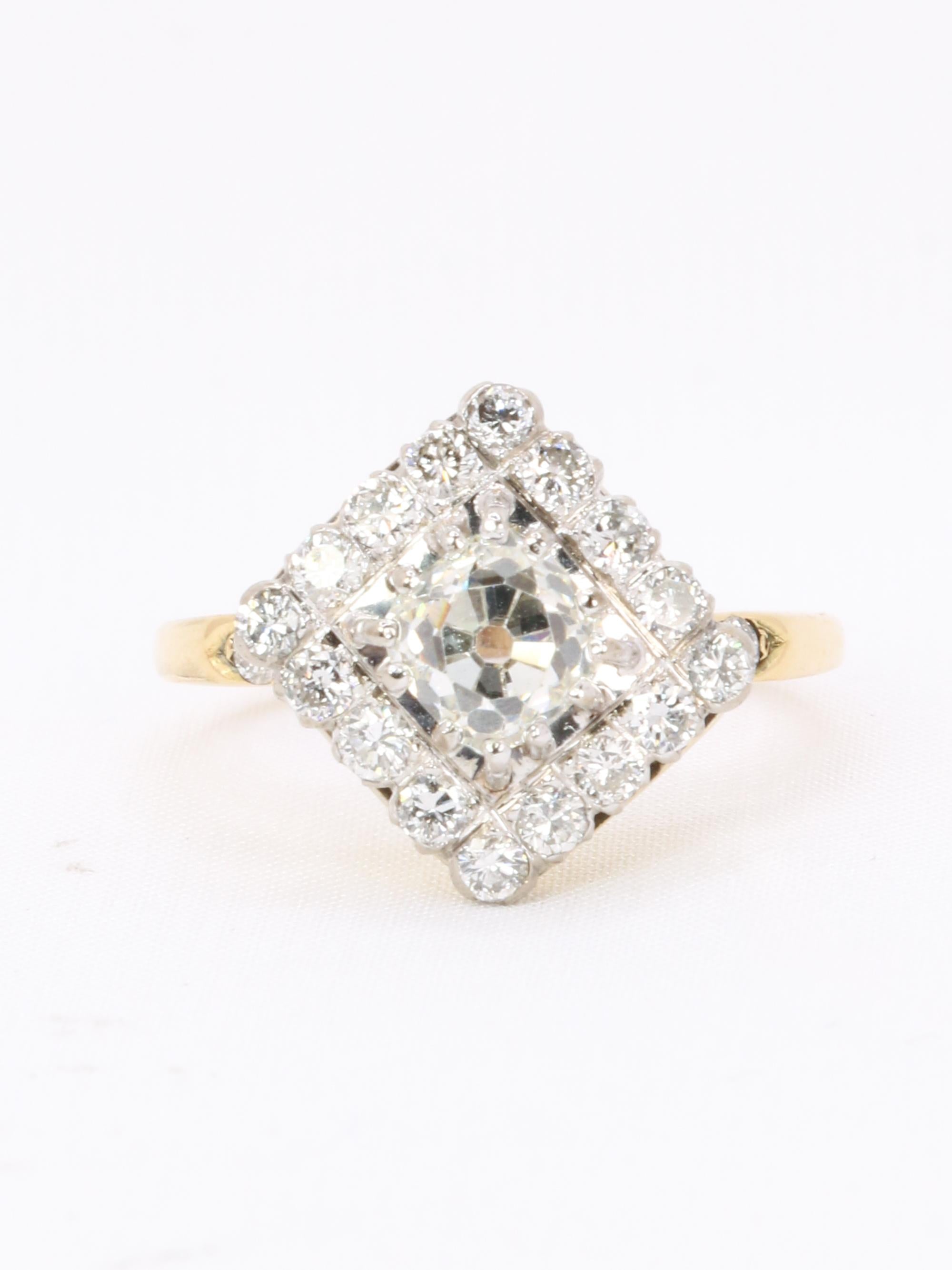 Bague losange diamant taille ancienne 1,07 carat