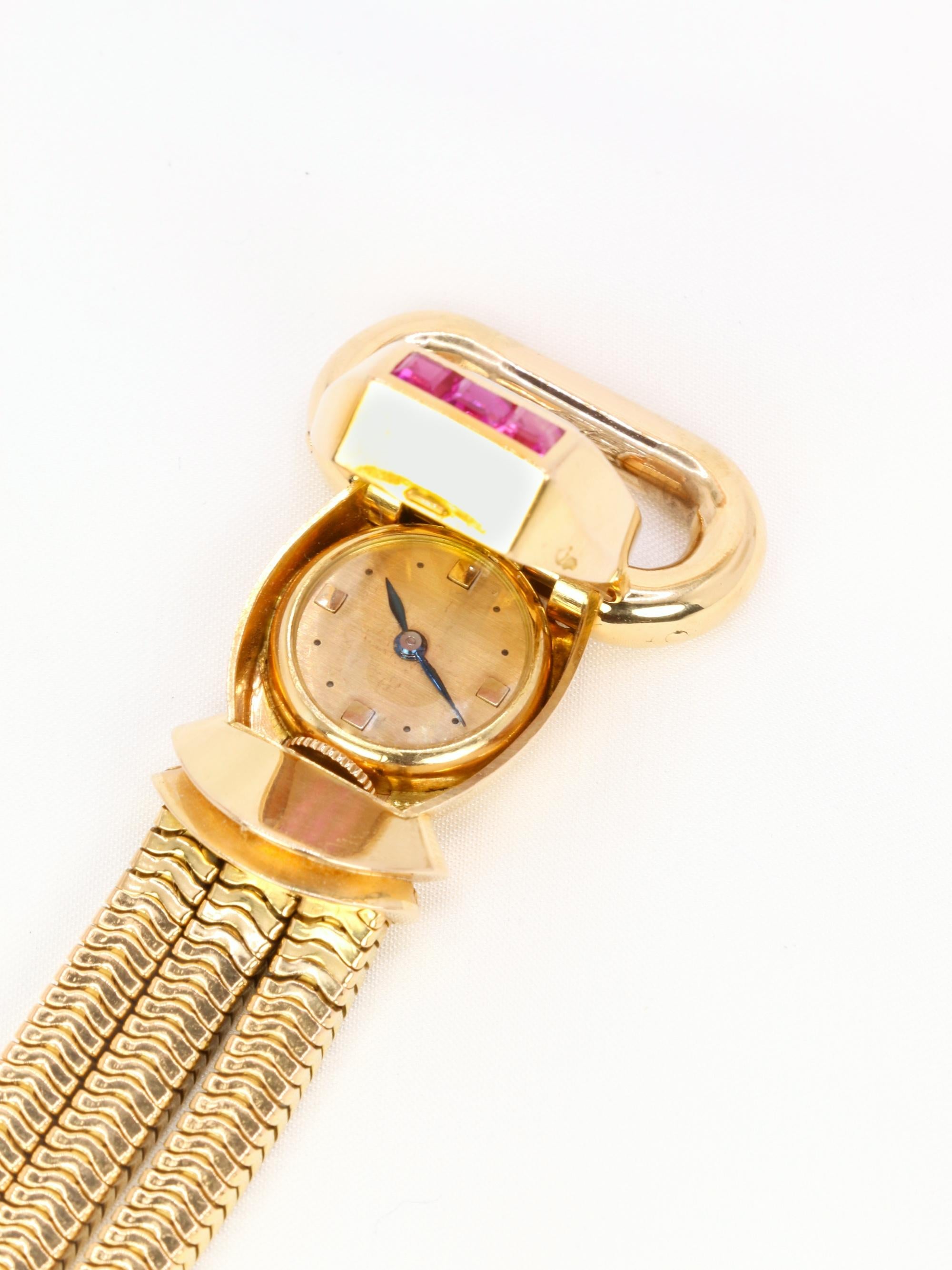 UTI Montre à secret tubogas or jaune diamants rubis calibrés