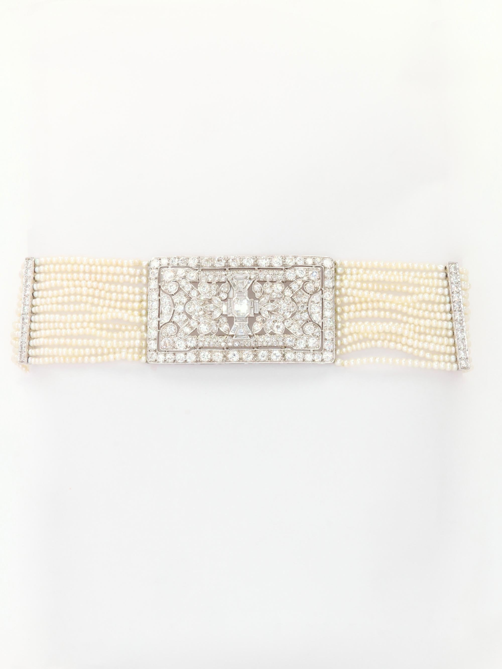 Collier Art Déco diamants perles fines platine