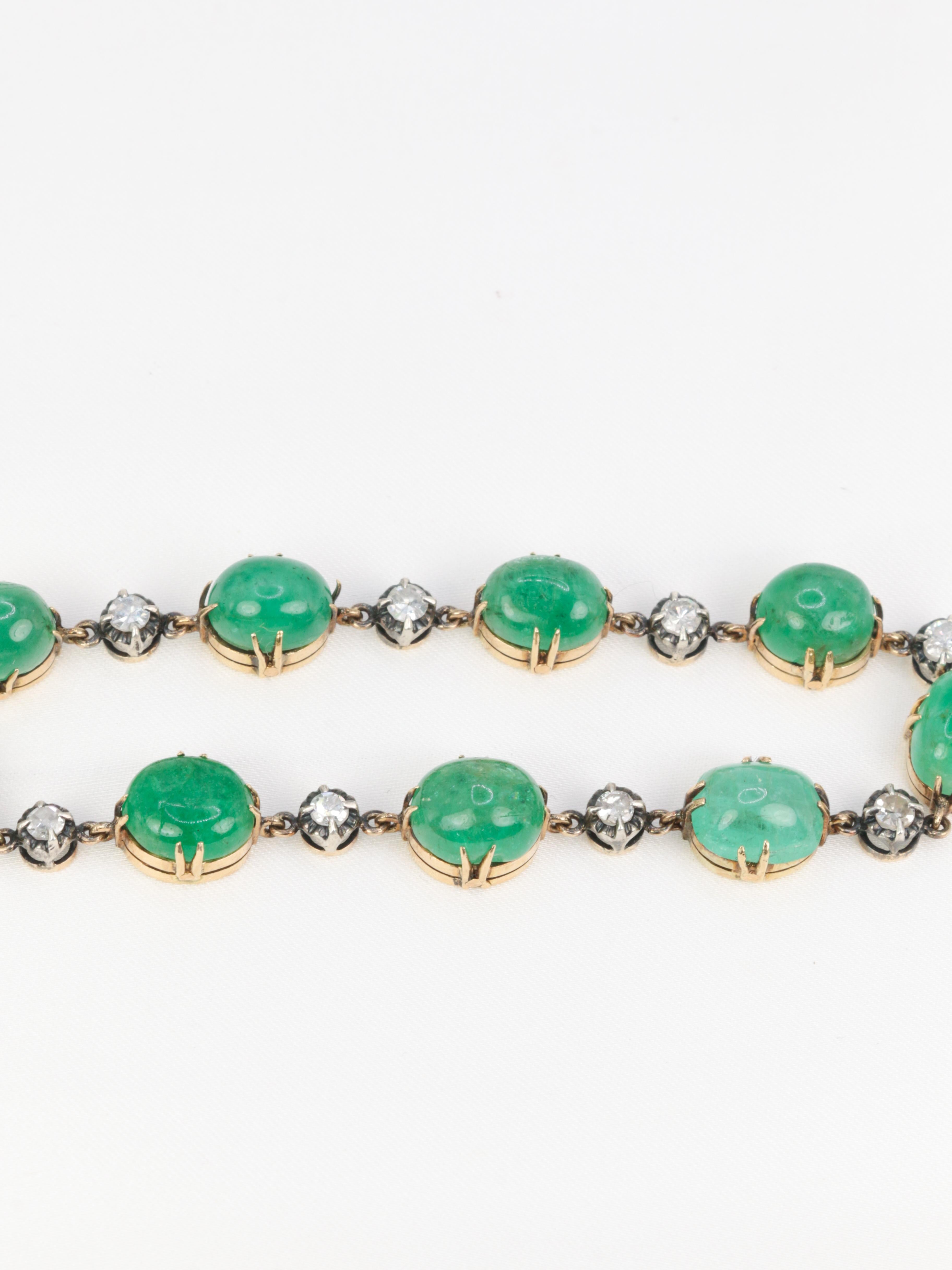 Bracelet ancien cabochons d'émeraudes or jaune diamants