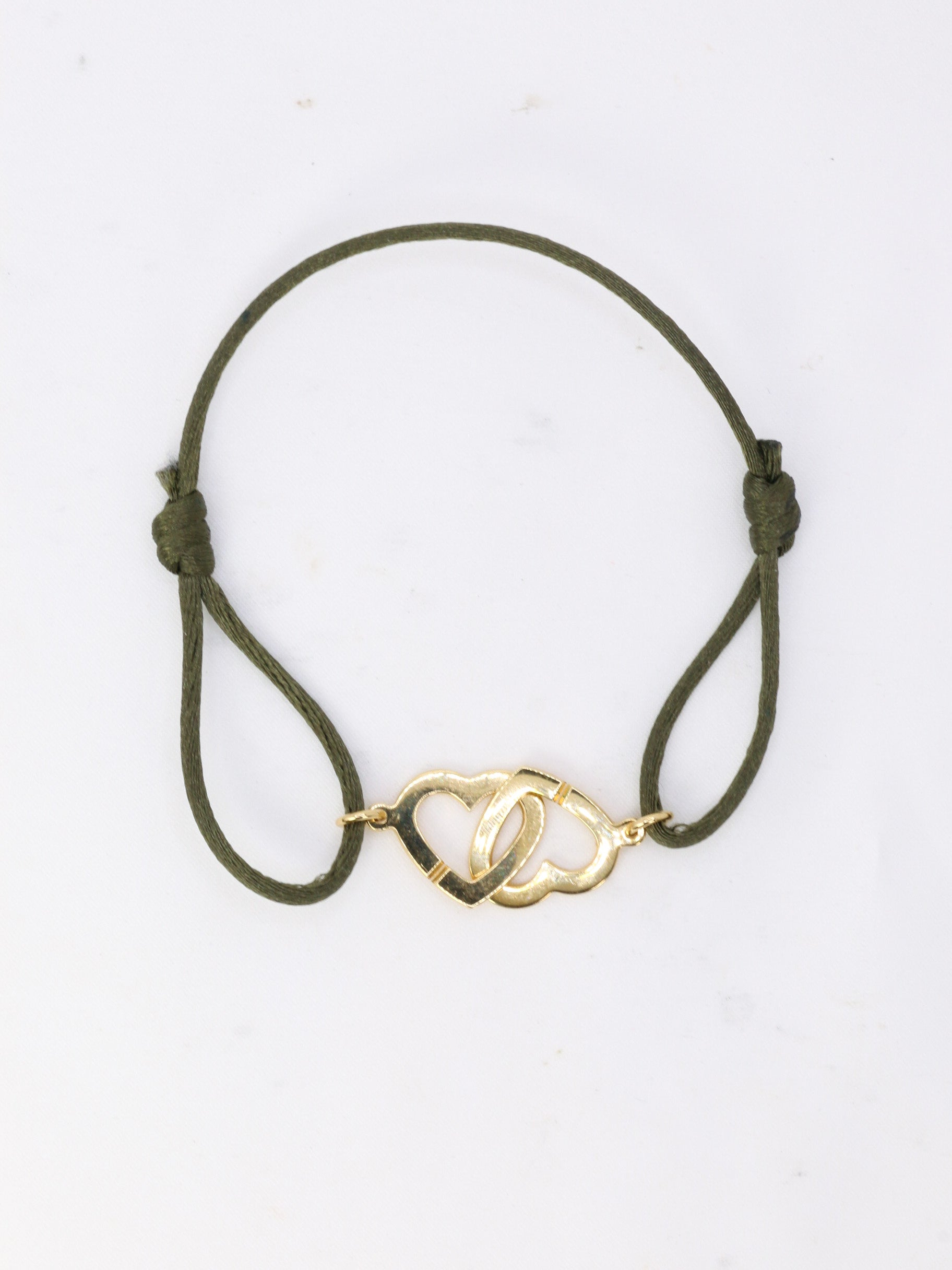 Bracelet cordon kaki double coeur Dinh Van or jaune