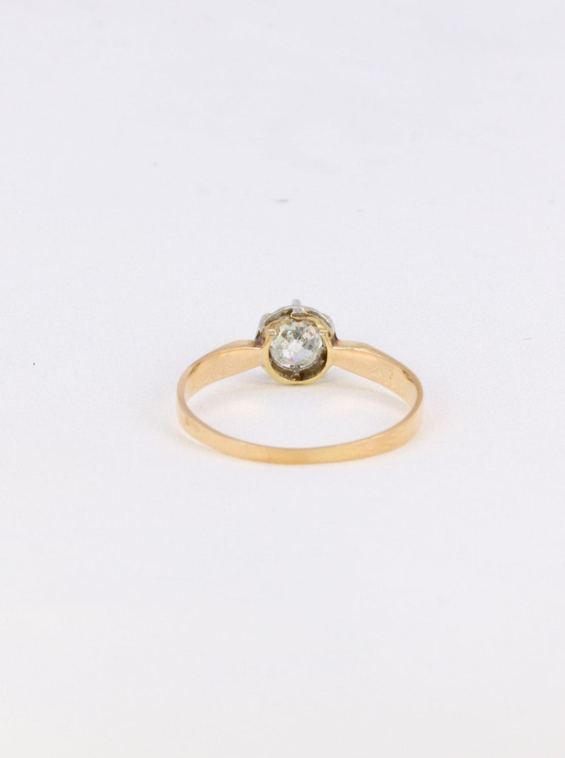 Solitaire or rose diamant coussin taille ancienne 0.65ct