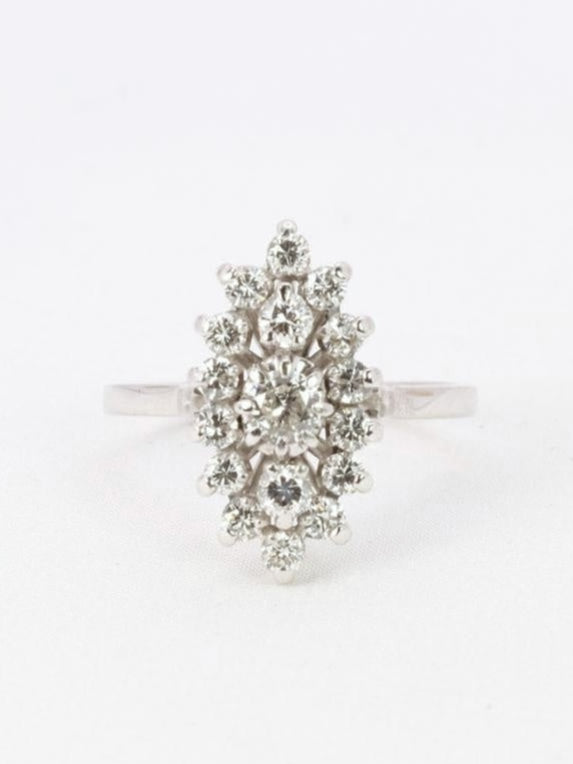 Bague marquise vintage or blanc diamants 1,20 ct