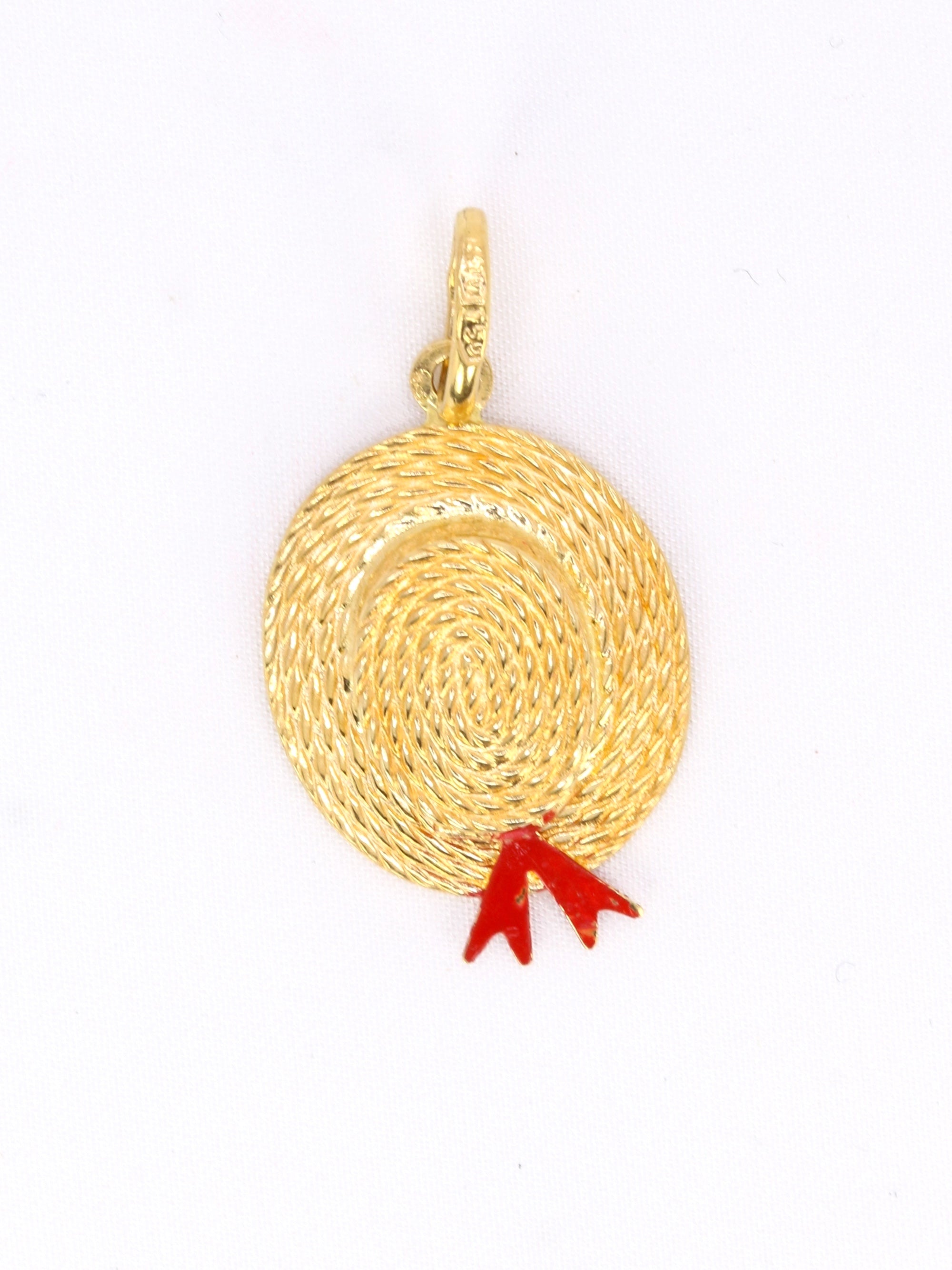 Pendentif charms vintage chapeau or jaune email rouge