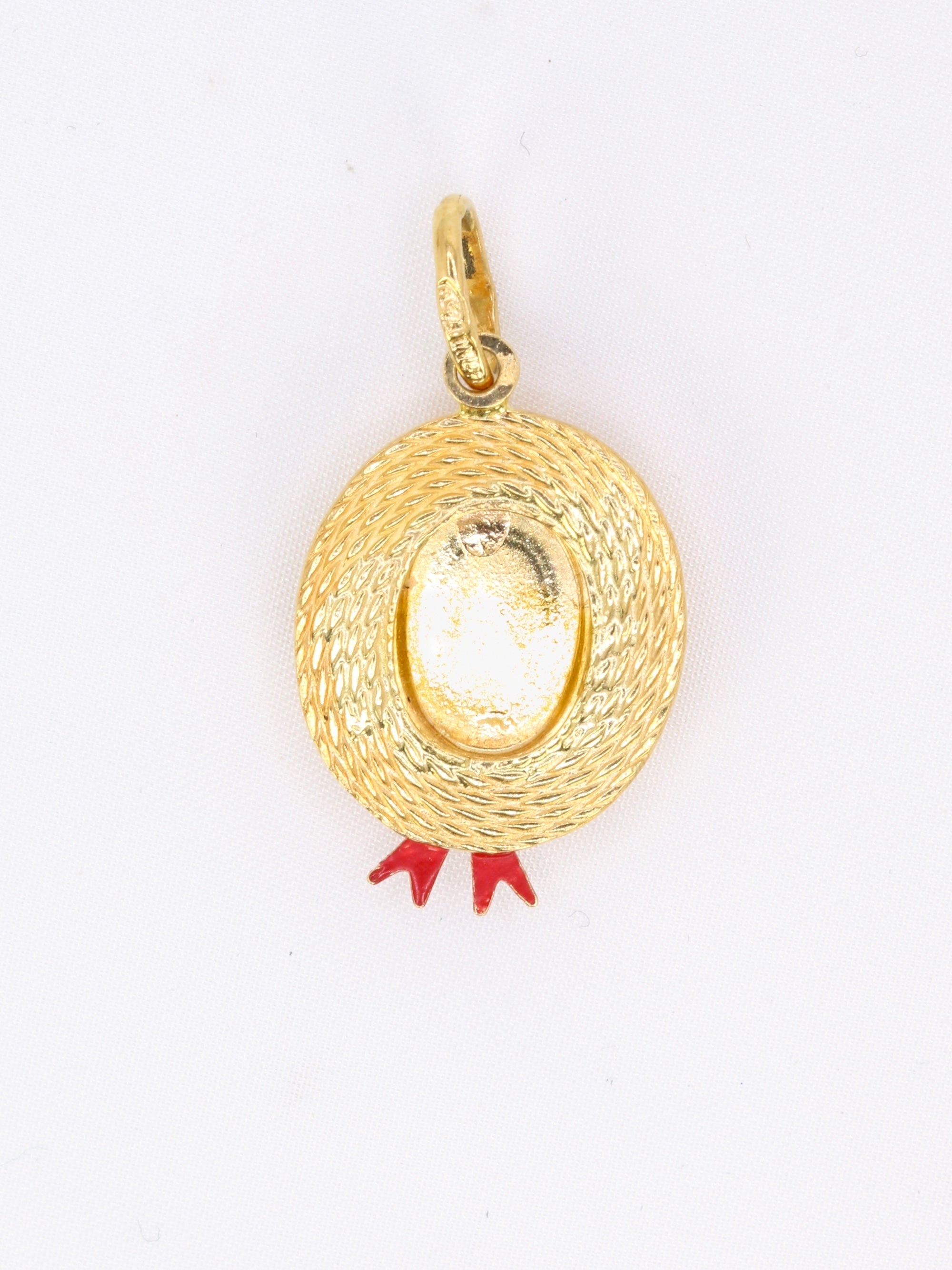 Pendentif charms vintage chapeau or jaune email rouge
