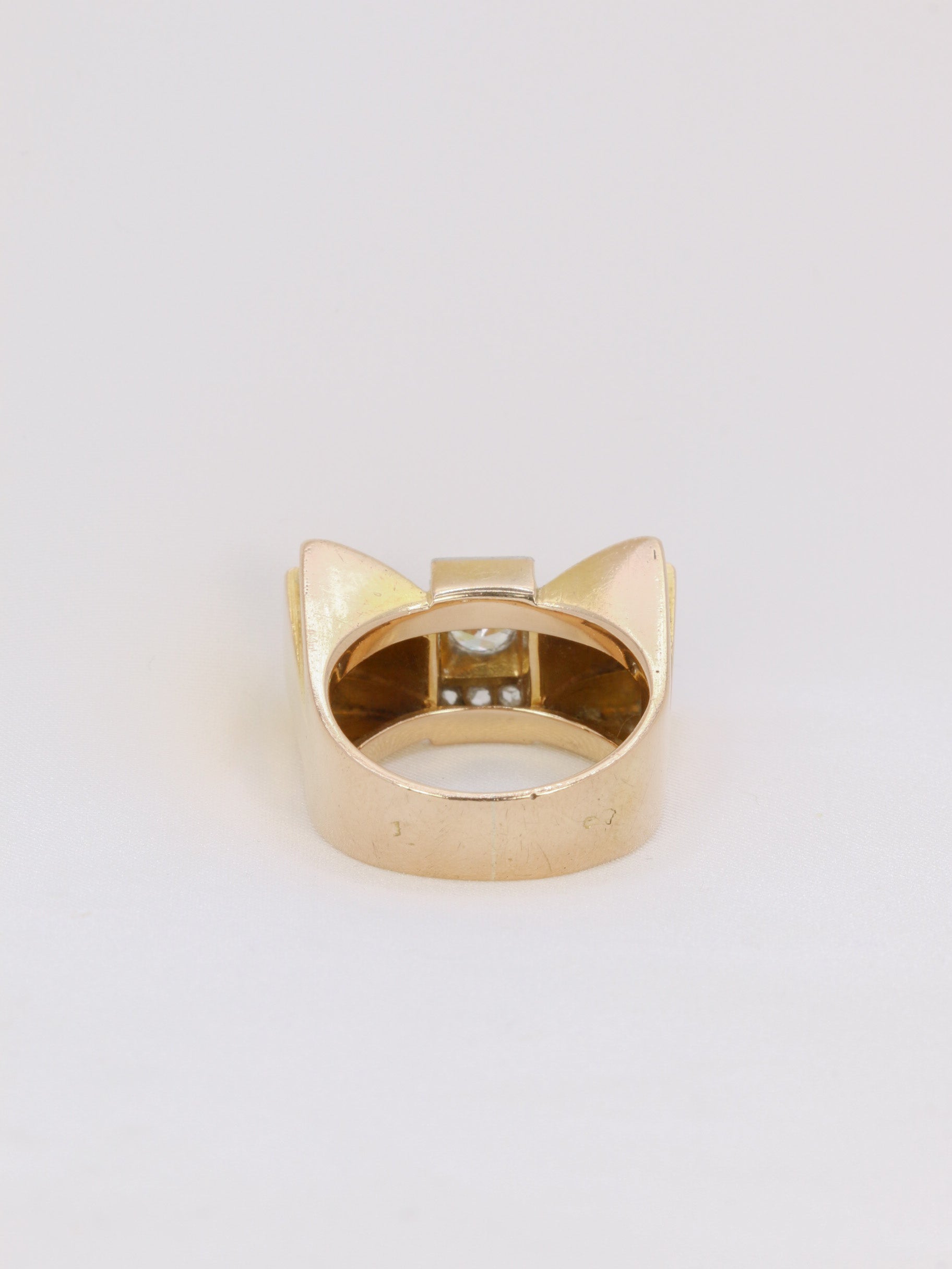 Bague tank en or, platine et diamant taille ancienne 0,55 ct