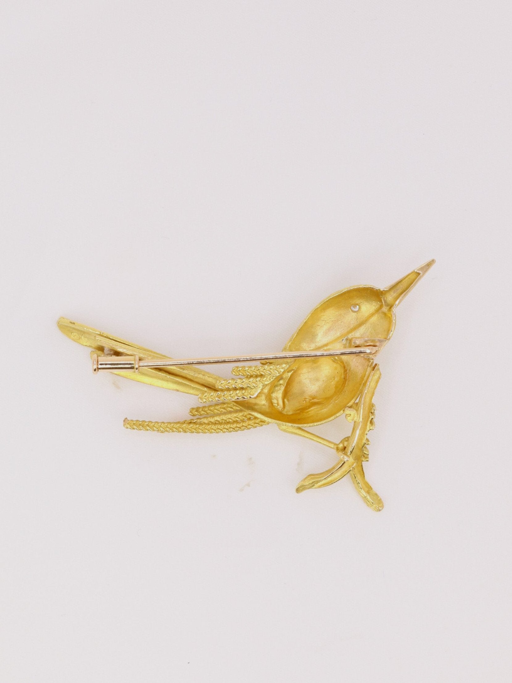 Broche animalière vintage Oiseau or jaune diamant