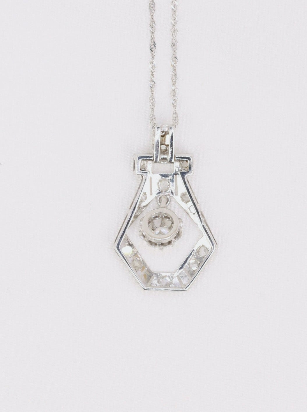 Pendentif Art Deco or blanc platine diamants