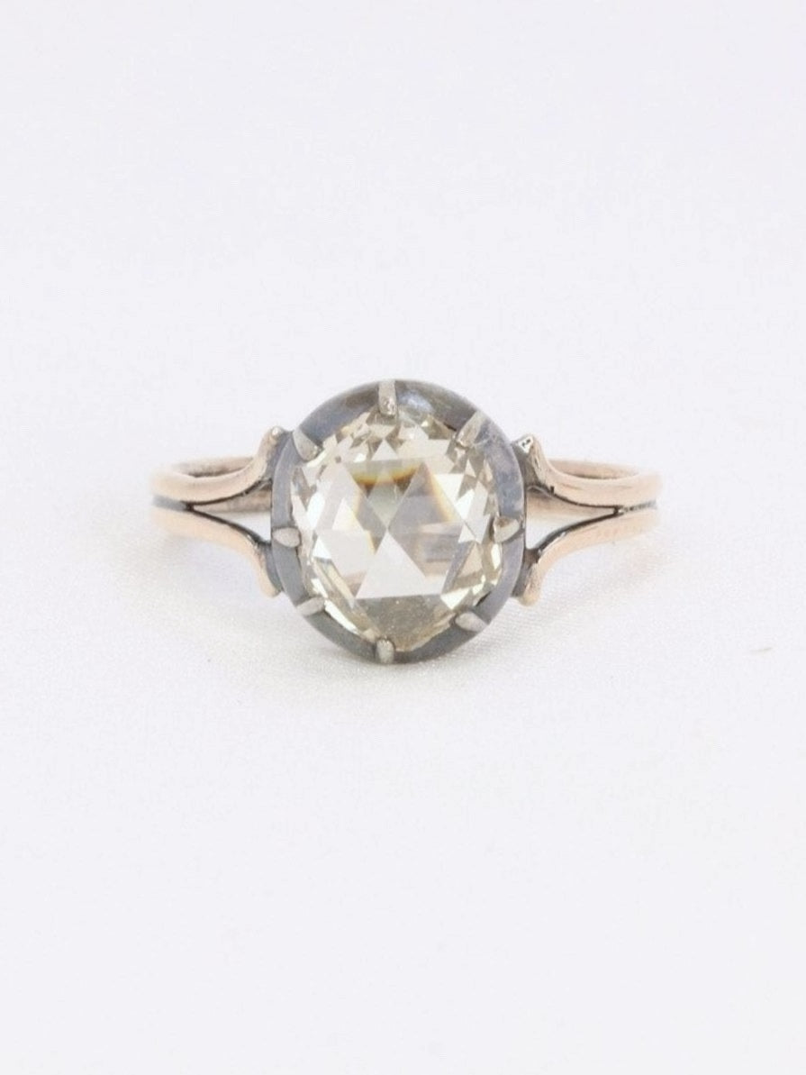 Bague solitaire or rose argent diamant taille rose 1,6 ct