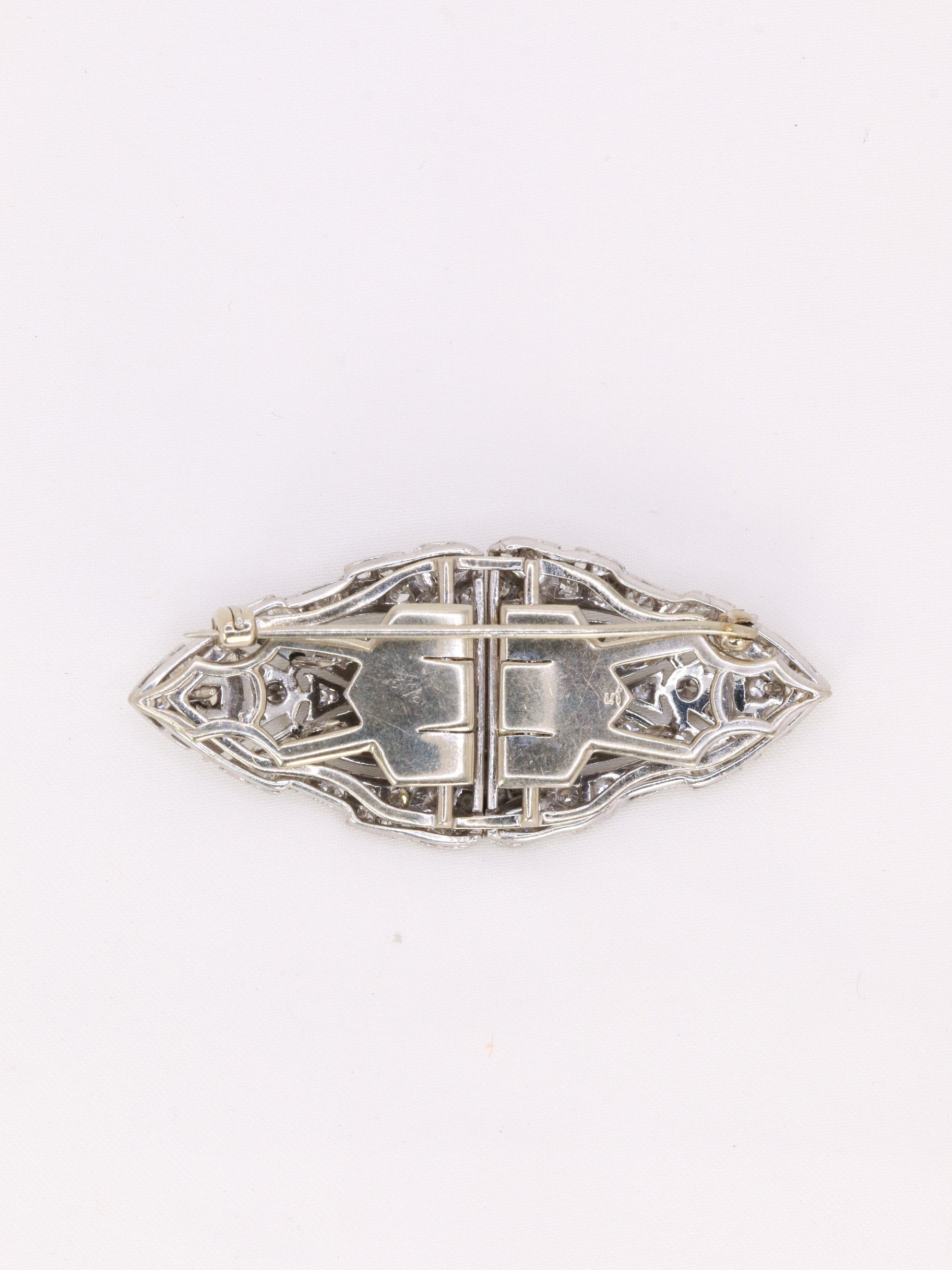 Broche ancienne double-clip or platine diamants