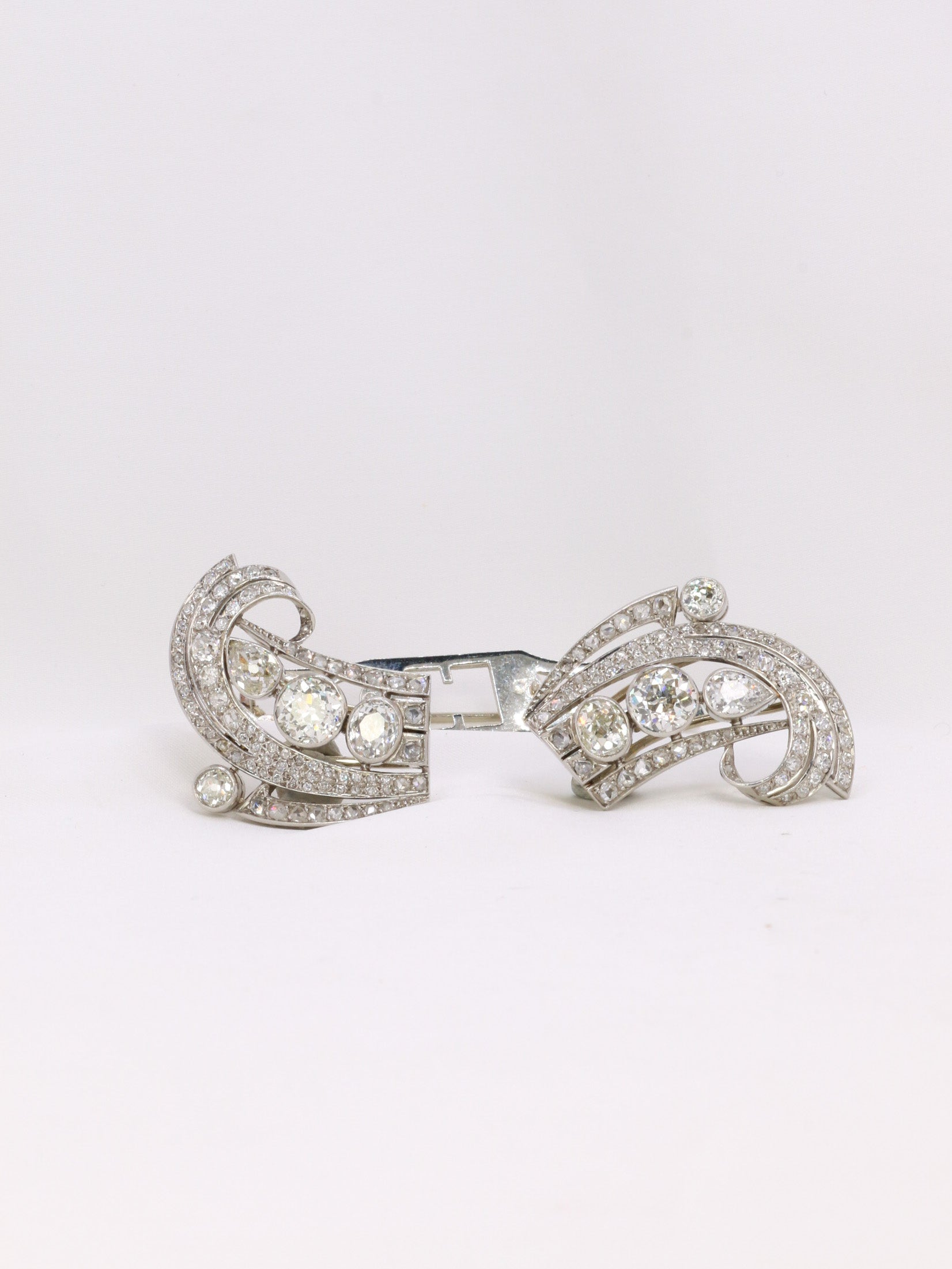 Double Clip Art Deco or blanc diamants