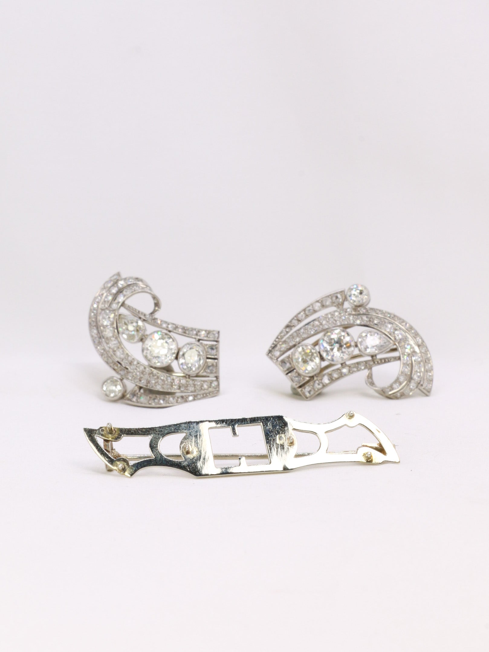 Double Clip Art Deco platine diamants
