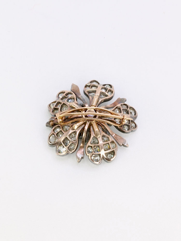 Broche ancienne fleur or argent diamants taille ancienne