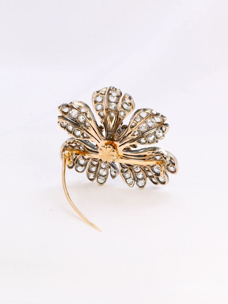 Broche églantine ancienne or argent diamants