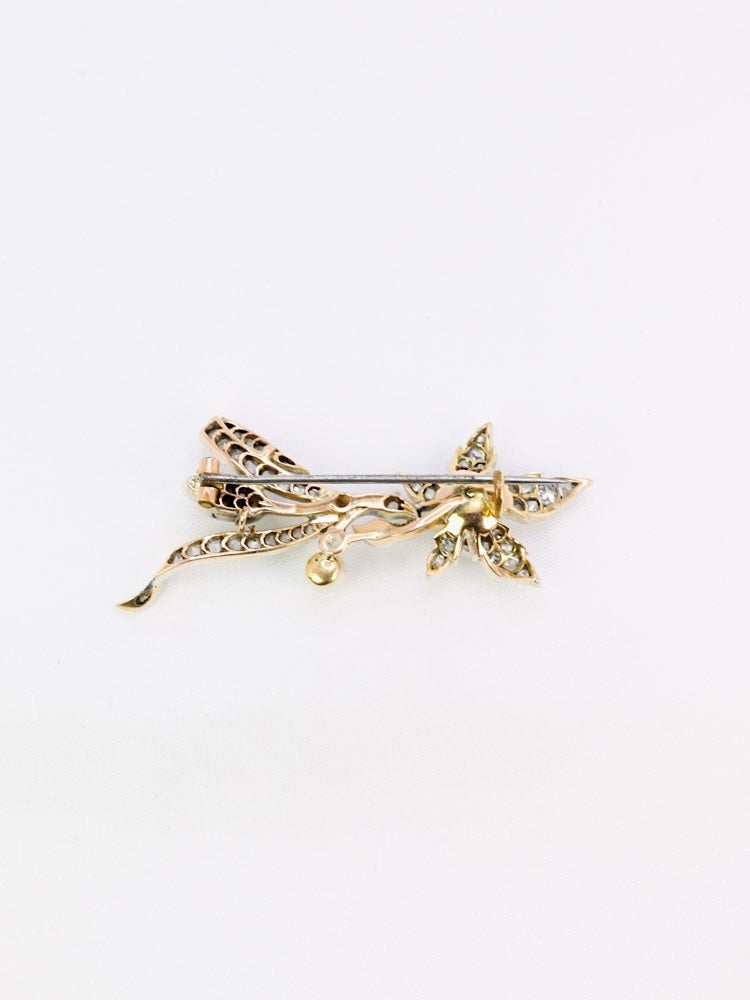 Broche Erable Or Diamants Perles Fines