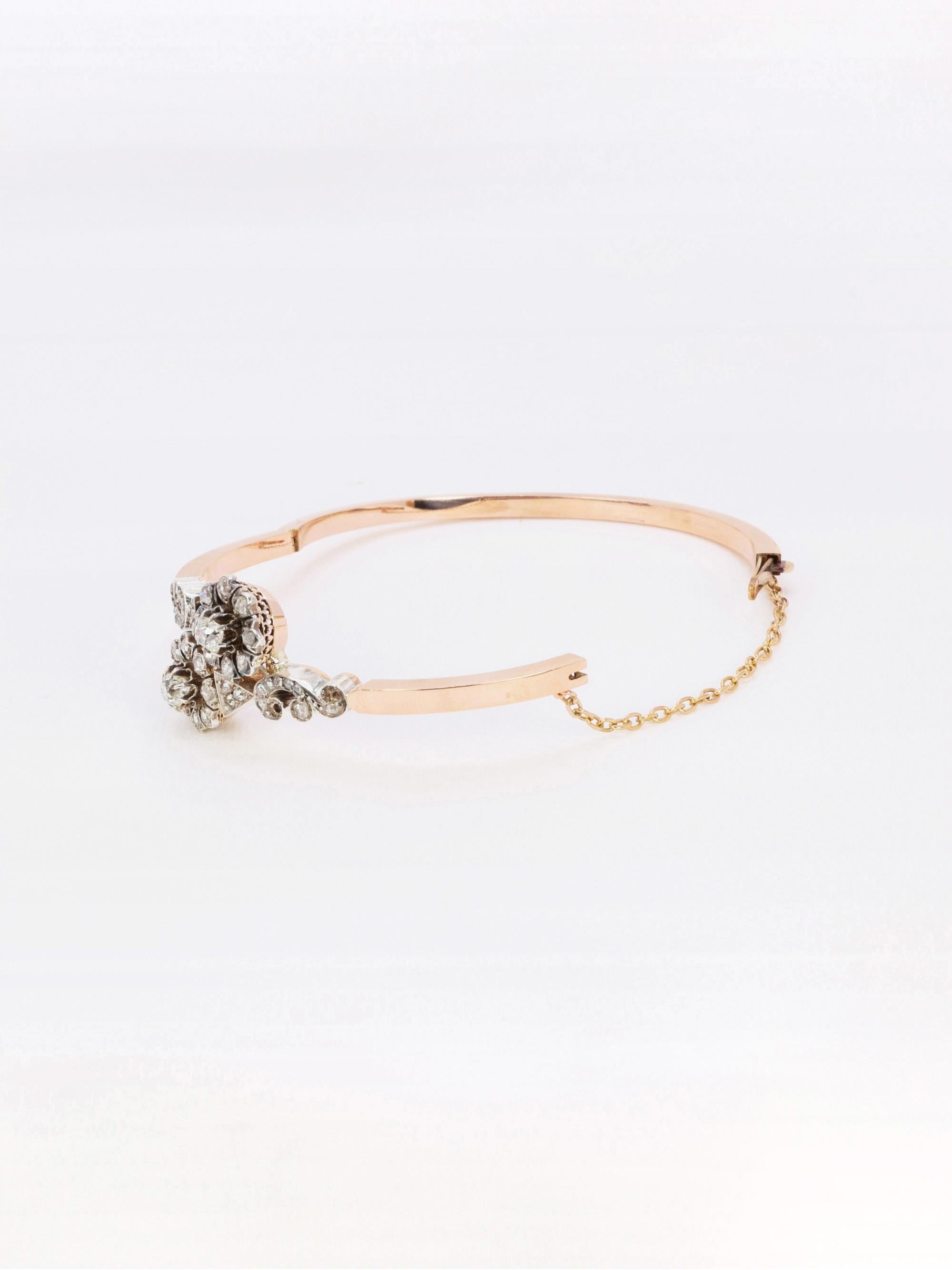 Bracelet jonc Napoléon III or rose diamants taille rose