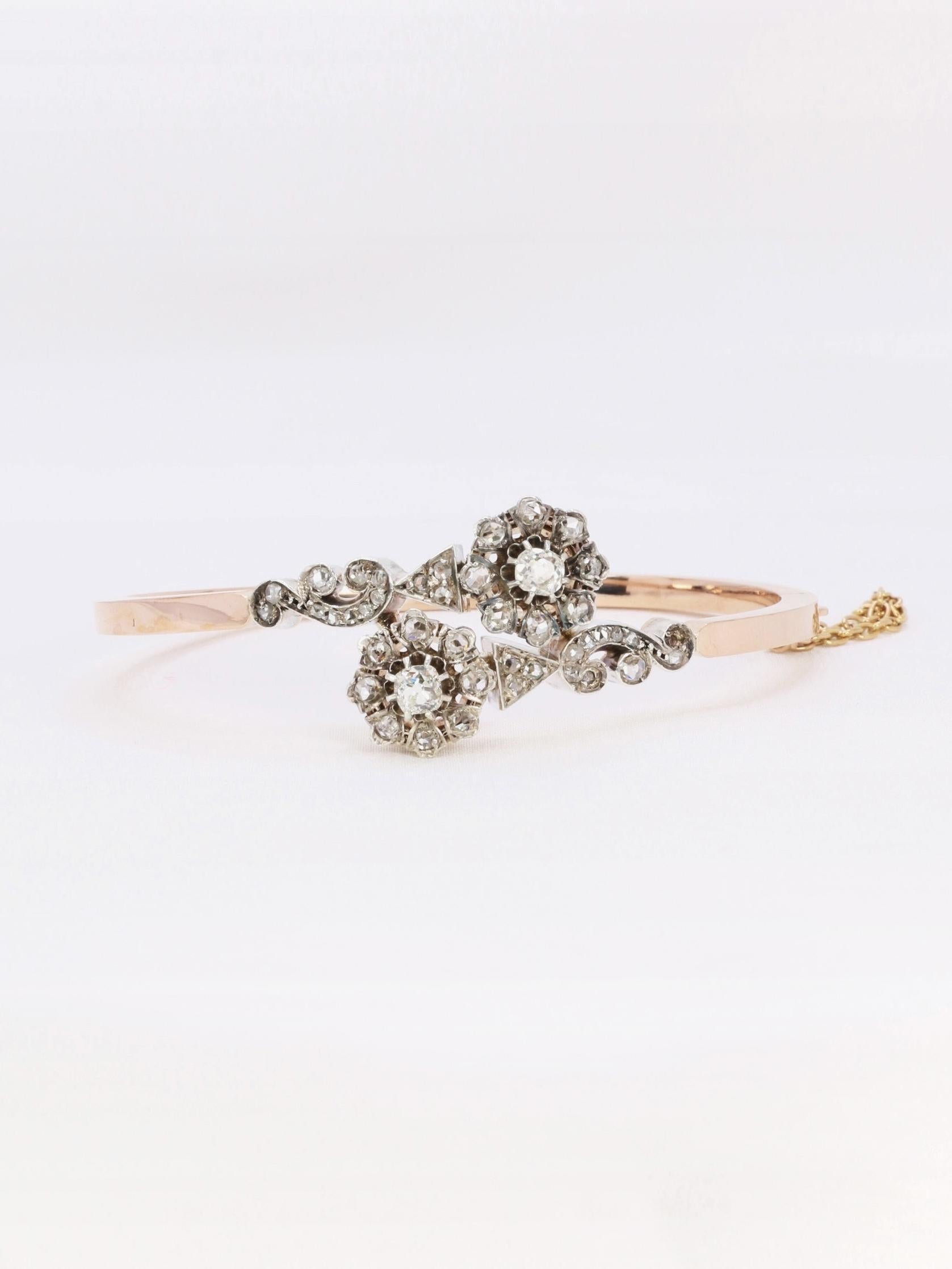 Bracelet jonc Napoléon III or rose diamants taille rose