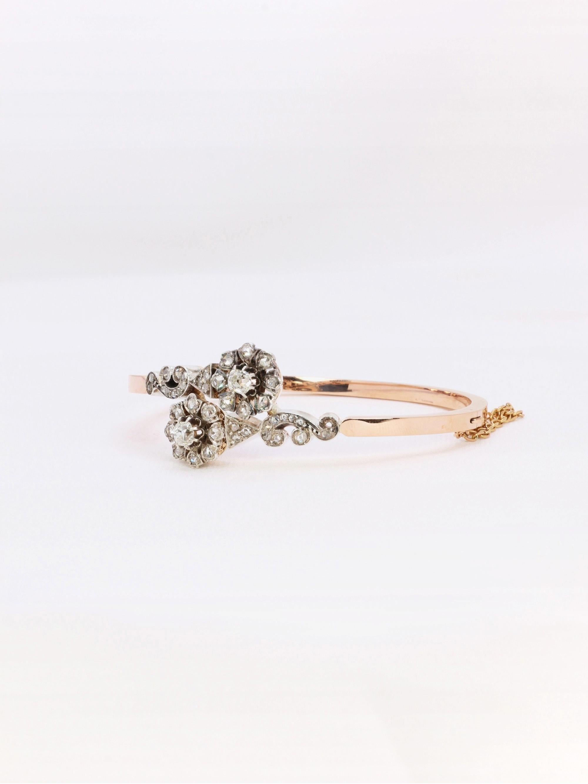 Bracelet jonc Napoléon III or rose diamants taille rose