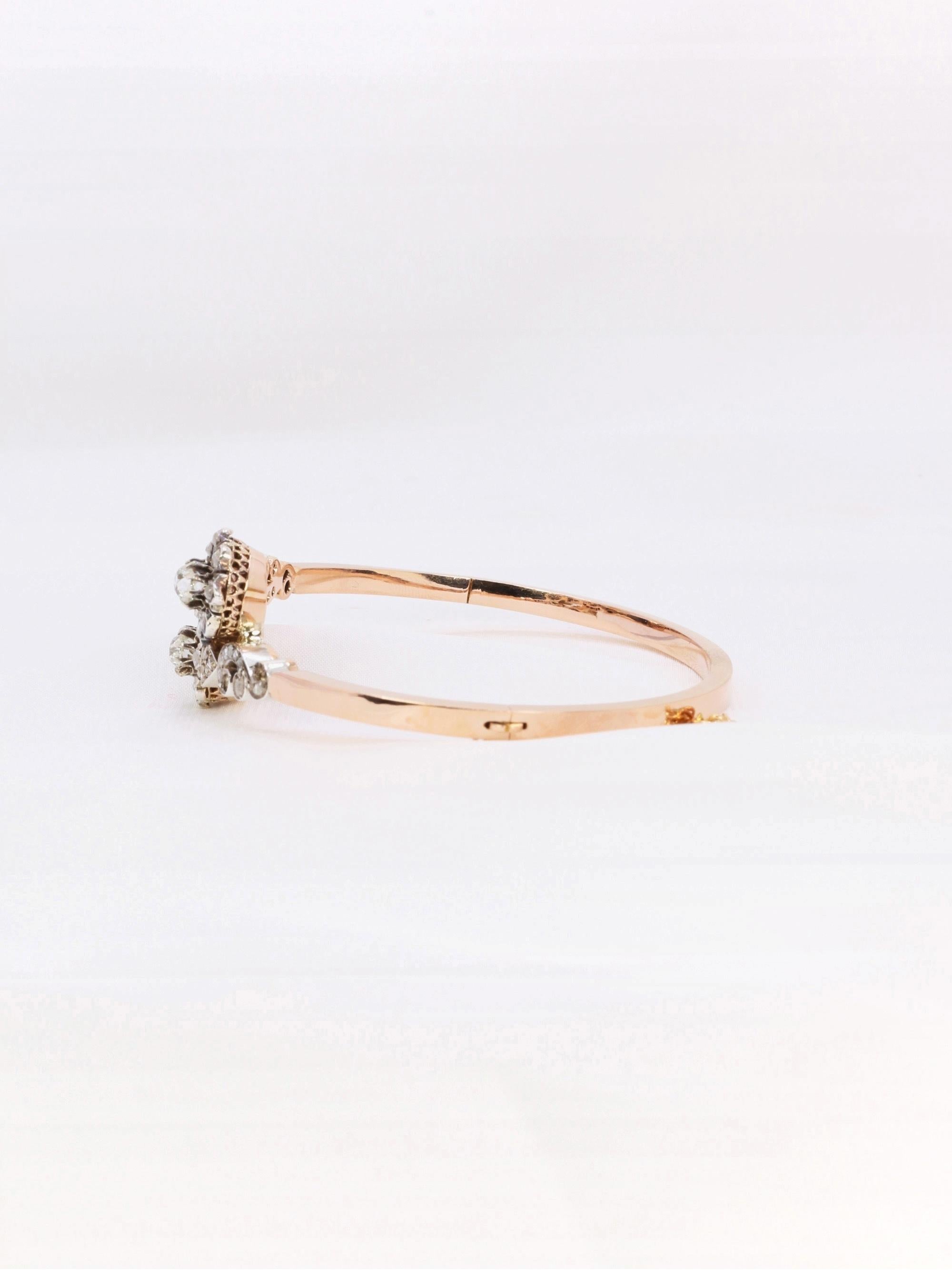 Bracelet jonc Napoléon III or rose diamants taille rose