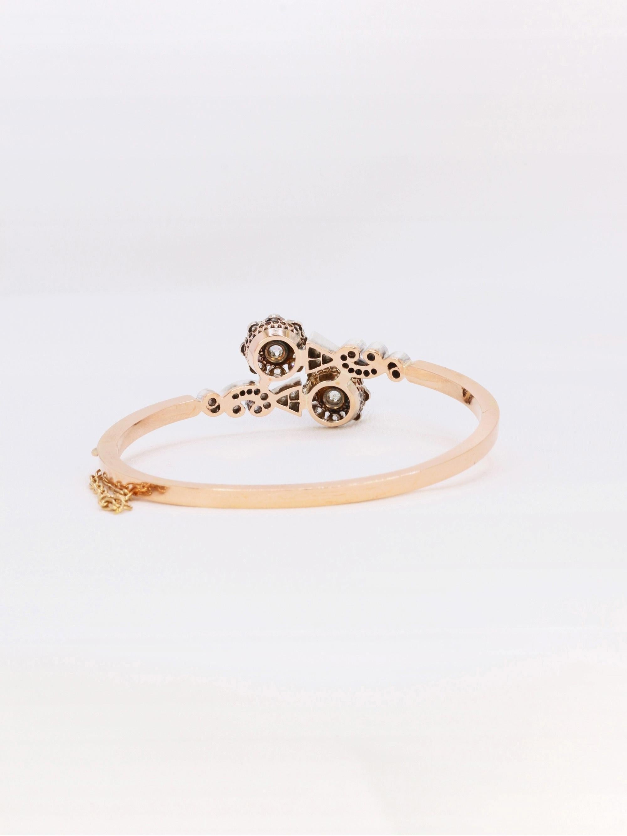 Bracelet jonc Napoléon III or rose diamants taille rose