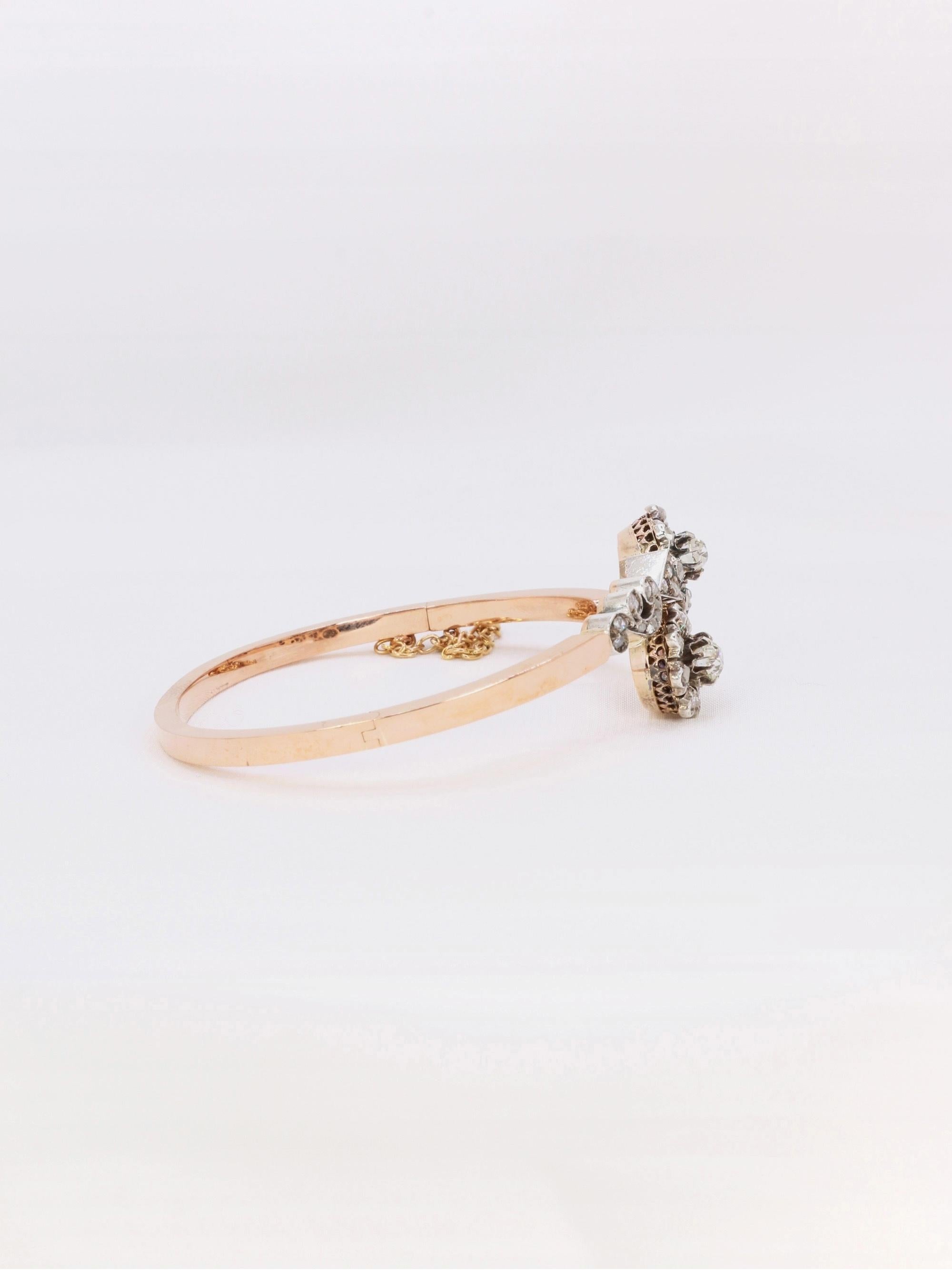 Bracelet jonc Napoléon III or rose diamants taille rose