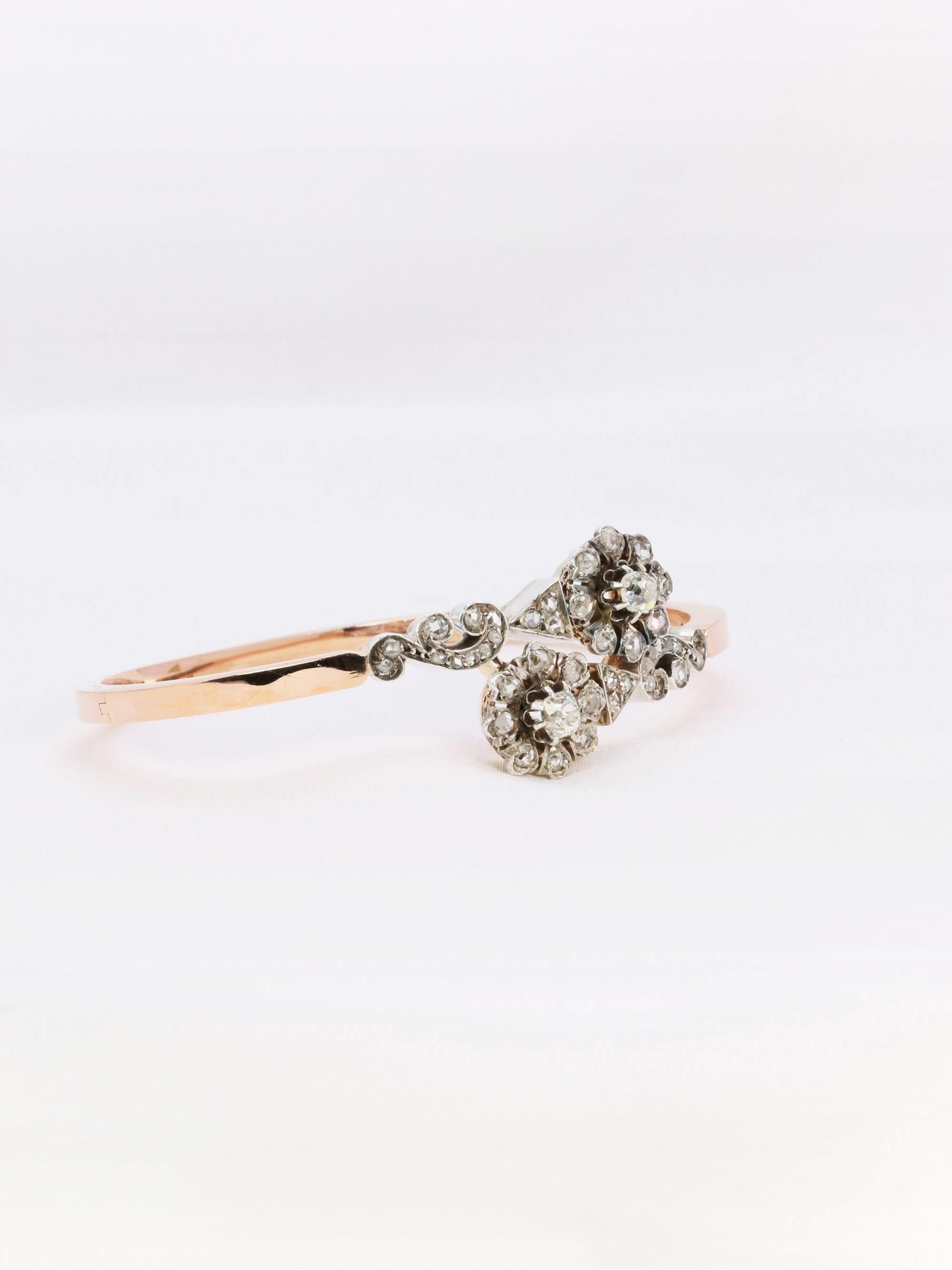 Bracelet jonc Napoléon III or rose diamants taille rose