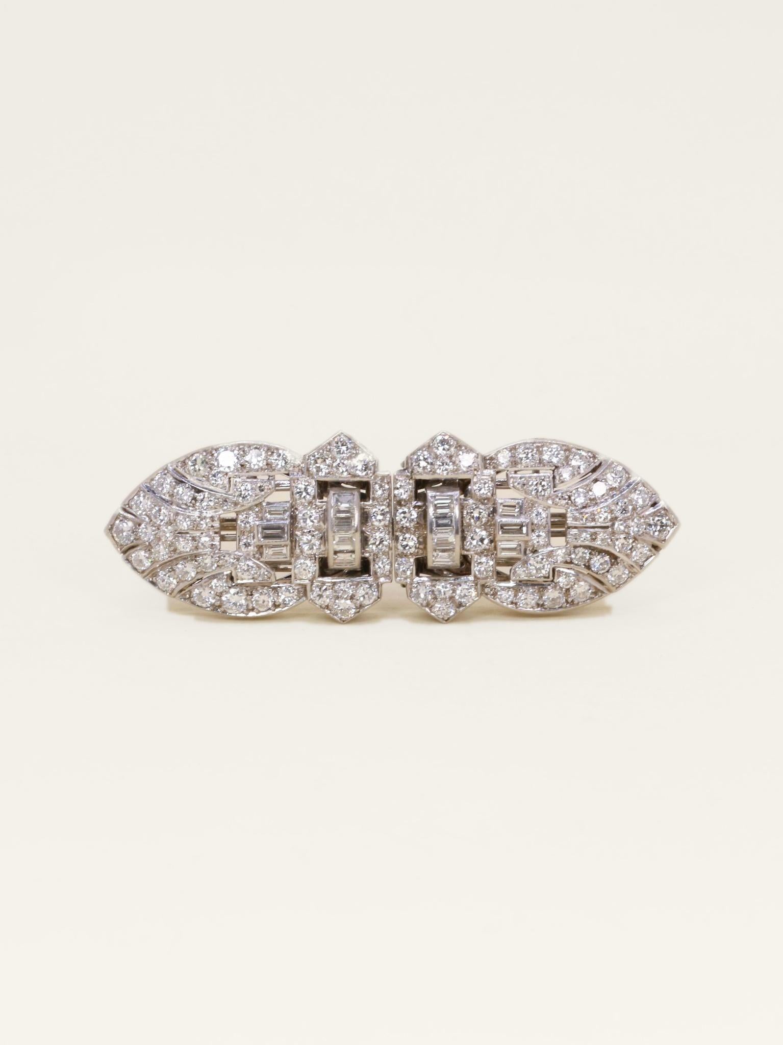 Double clip or blanc diamants - Années 1940
