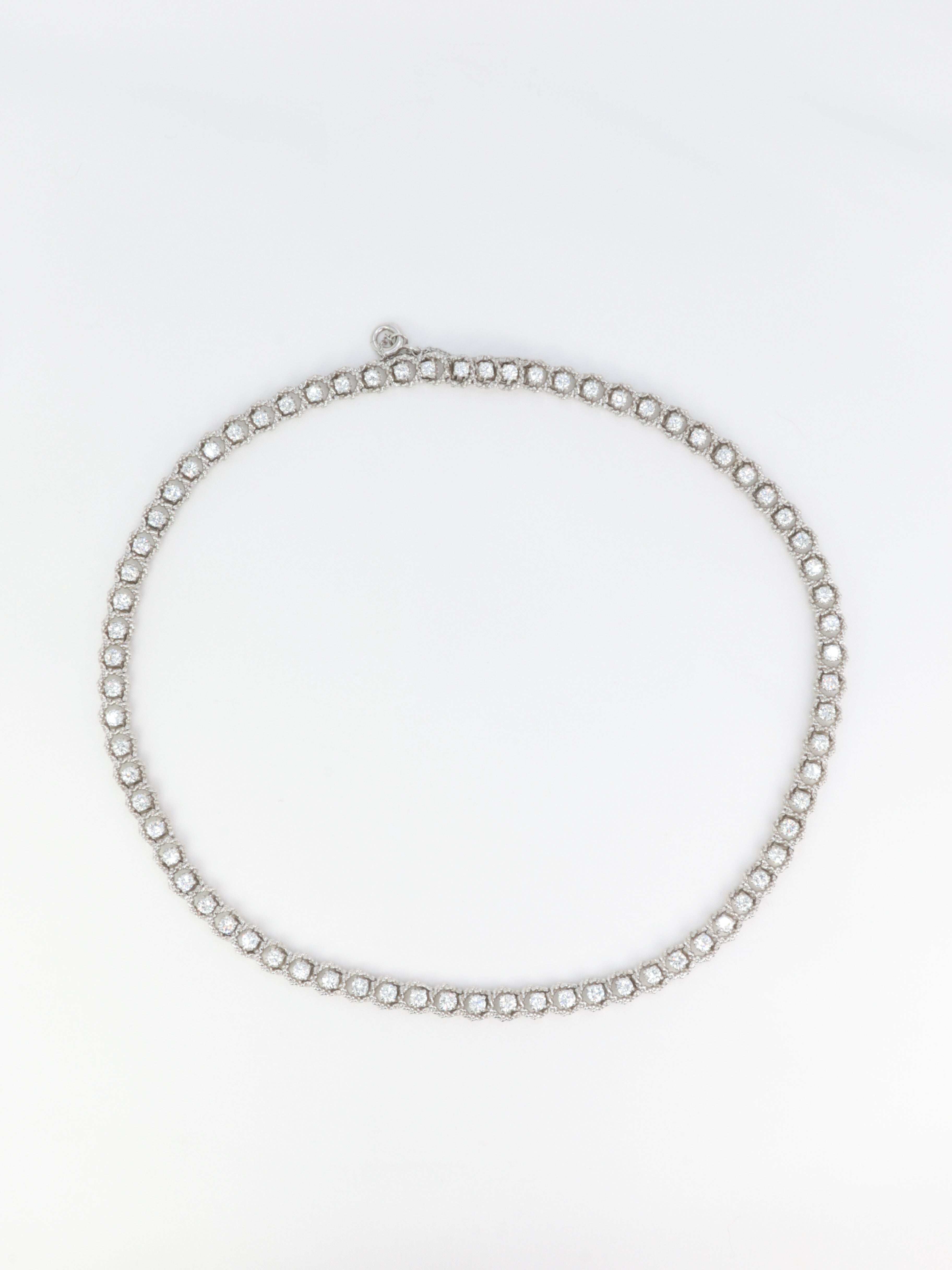 Collier riviere diamants or blanc tressé