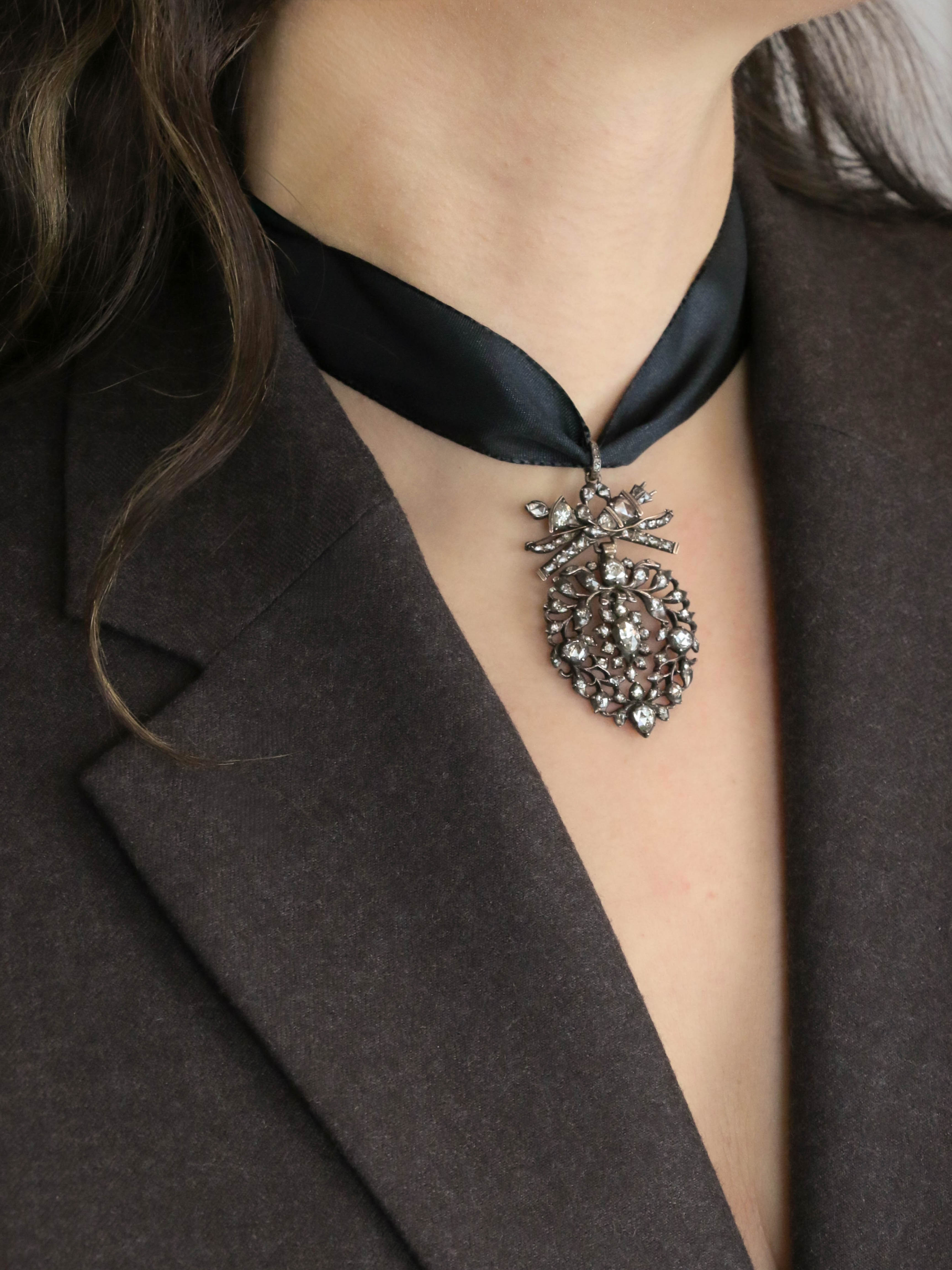 Pendentif ancien cœur flamand diamants taille rose