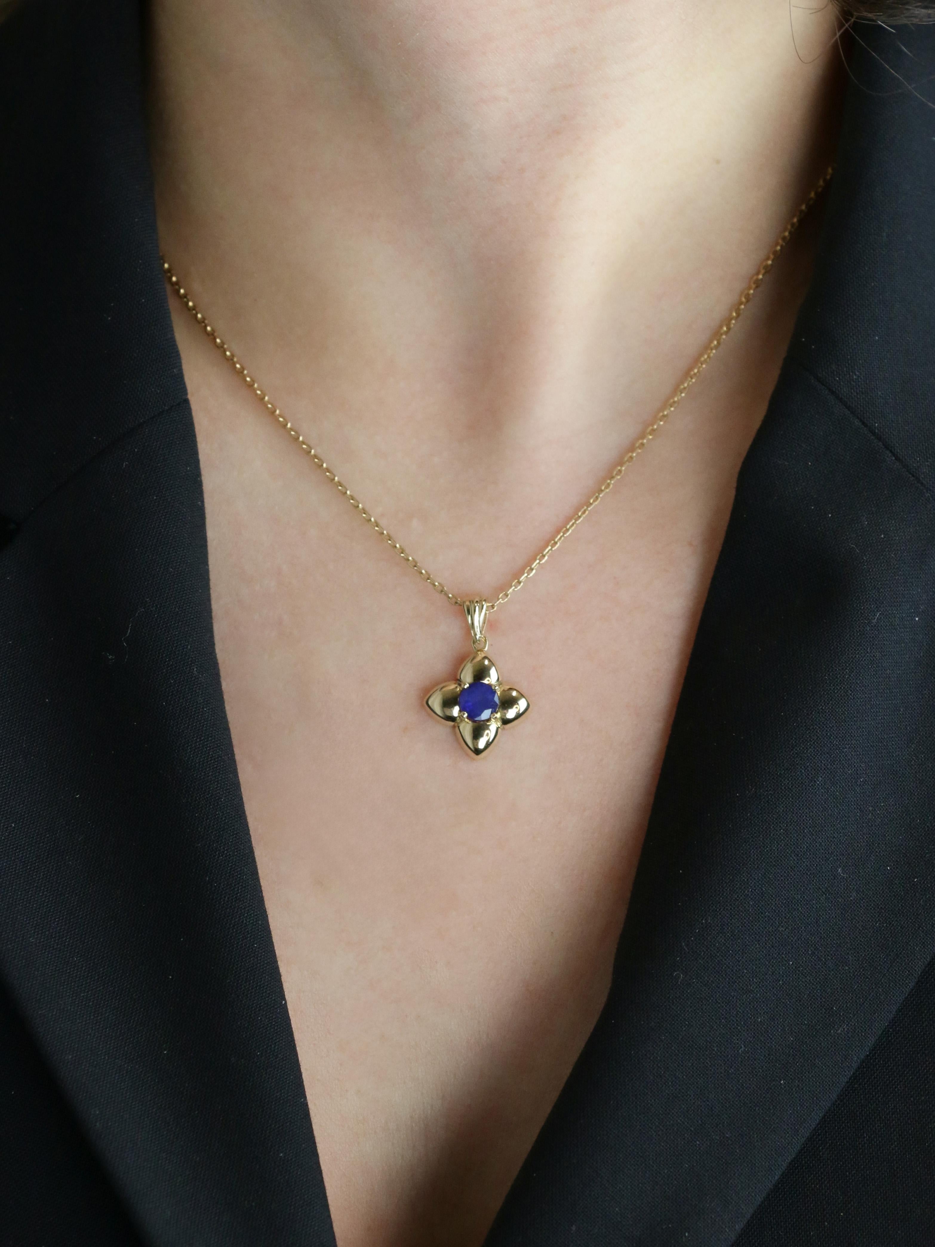 Pendentif charms vintage fleur or jaune saphir