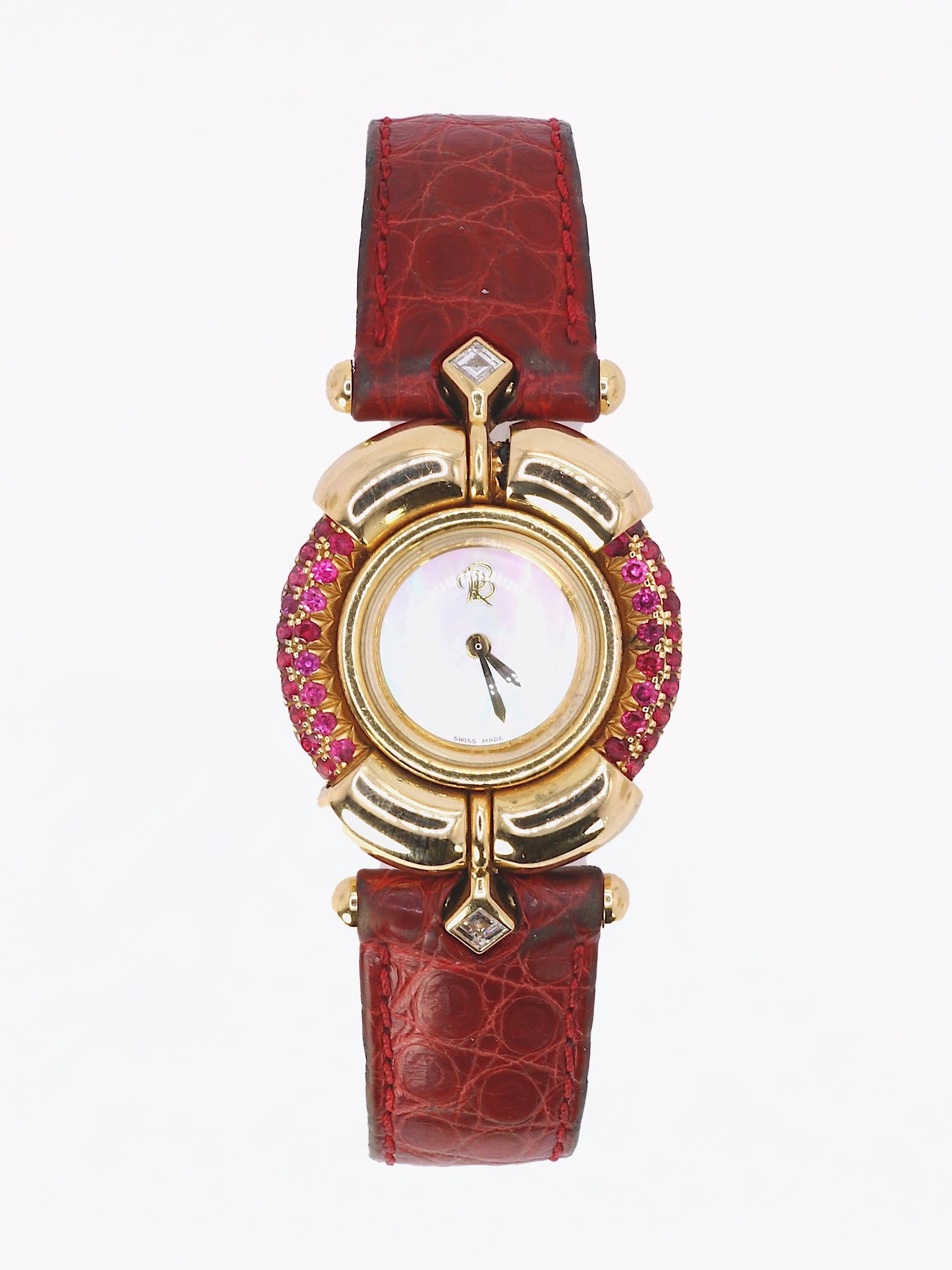 RENE BOIVIN Montre Chrysalide or jaune rubis saphirs diamants