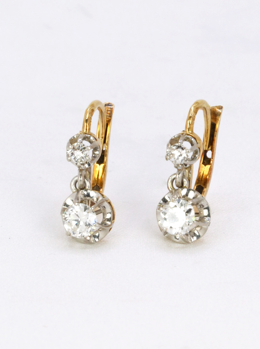 Dormeuses en or et diamants taille ancienne 0.7ct