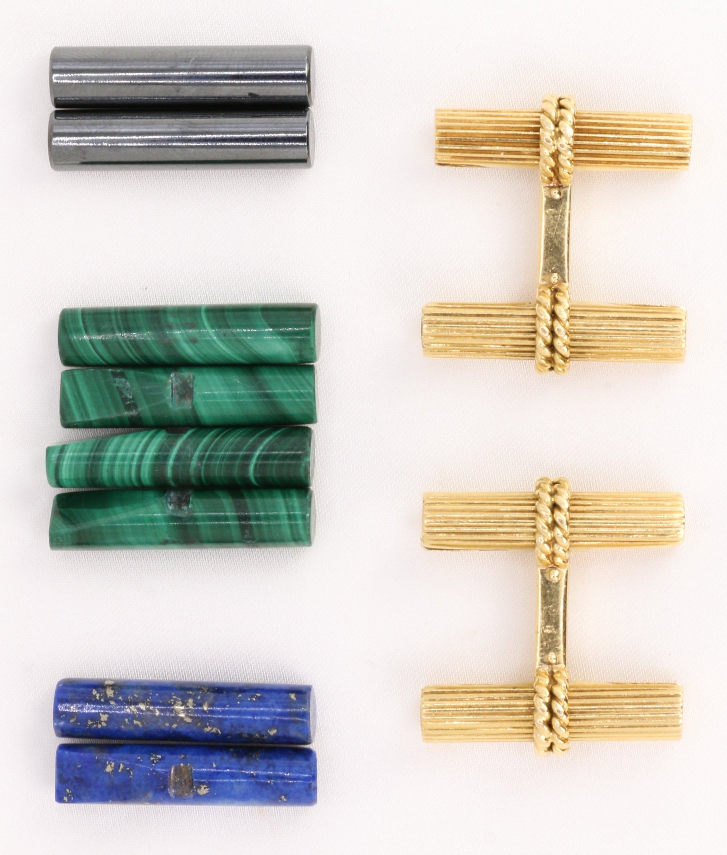 VAN CLEEF & ARPELS Boutons de Manchette Or Jaune Malachite Hématite Lapis Lazuli