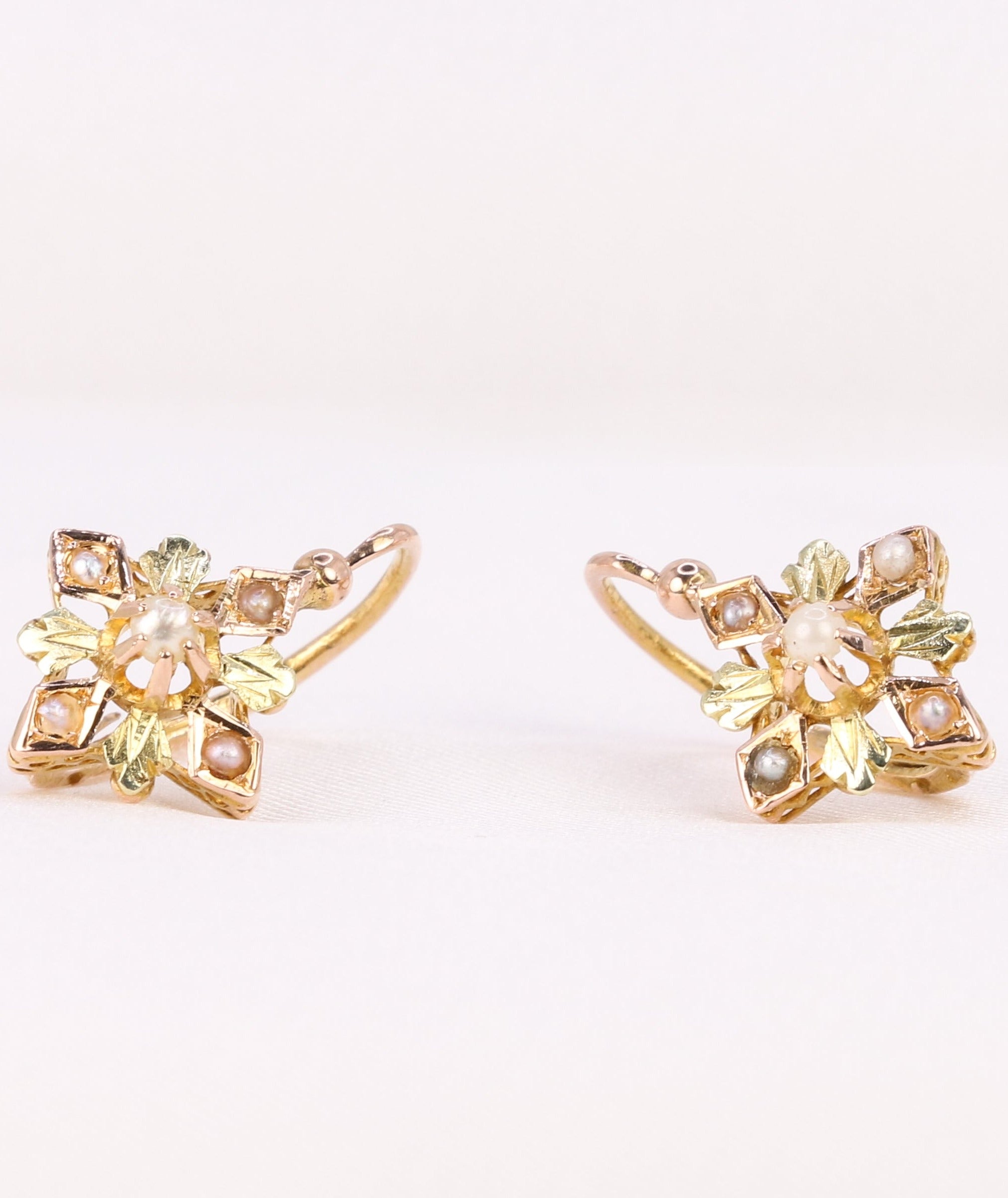 Lever earrings in pink and yellow gold