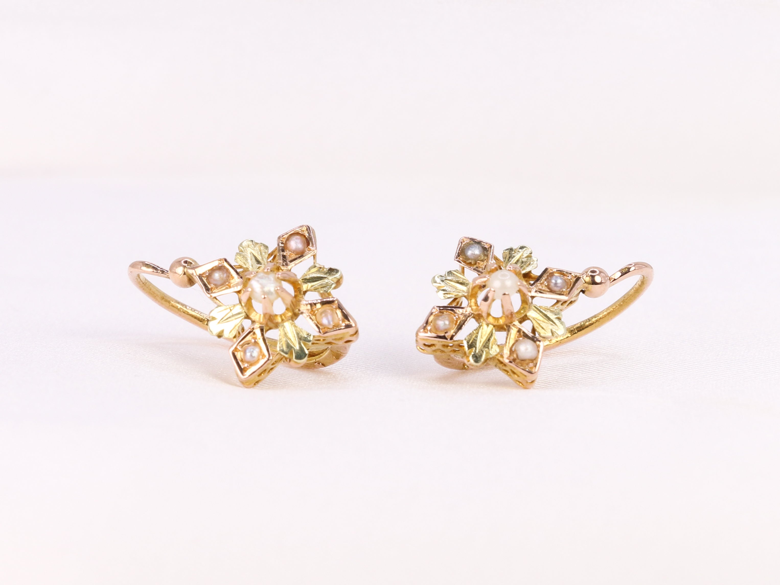 Lever earrings in pink and yellow gold