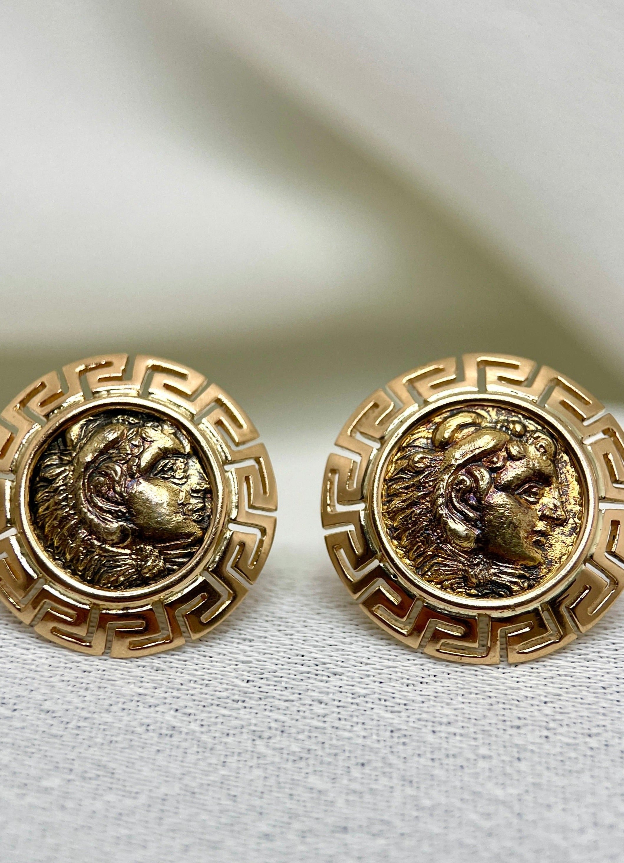 Vintage Gold Earrings and Old Coin in the style of Bulgari