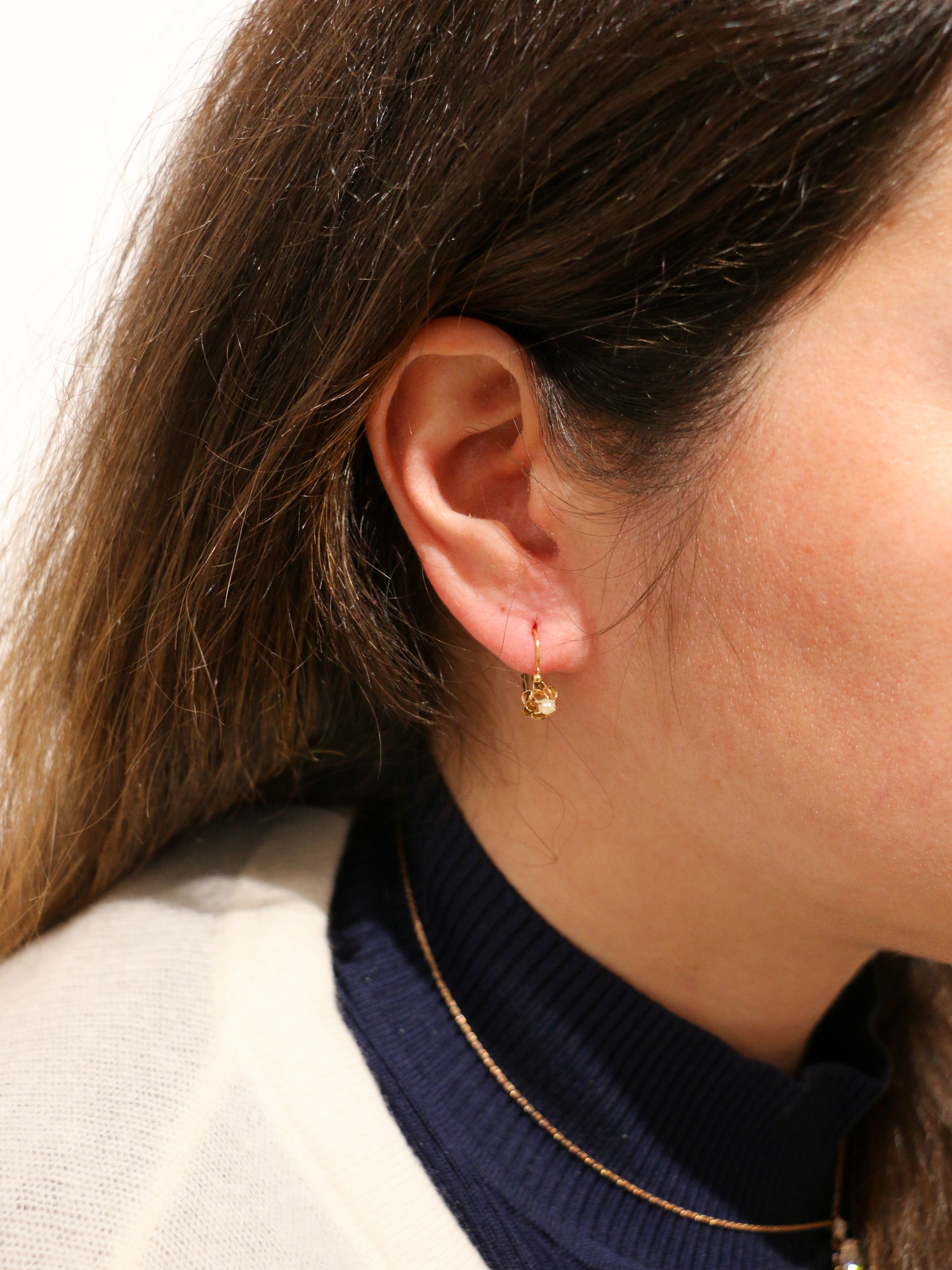 Antique Napoleon III earrings, gold sleepers and fine pearls