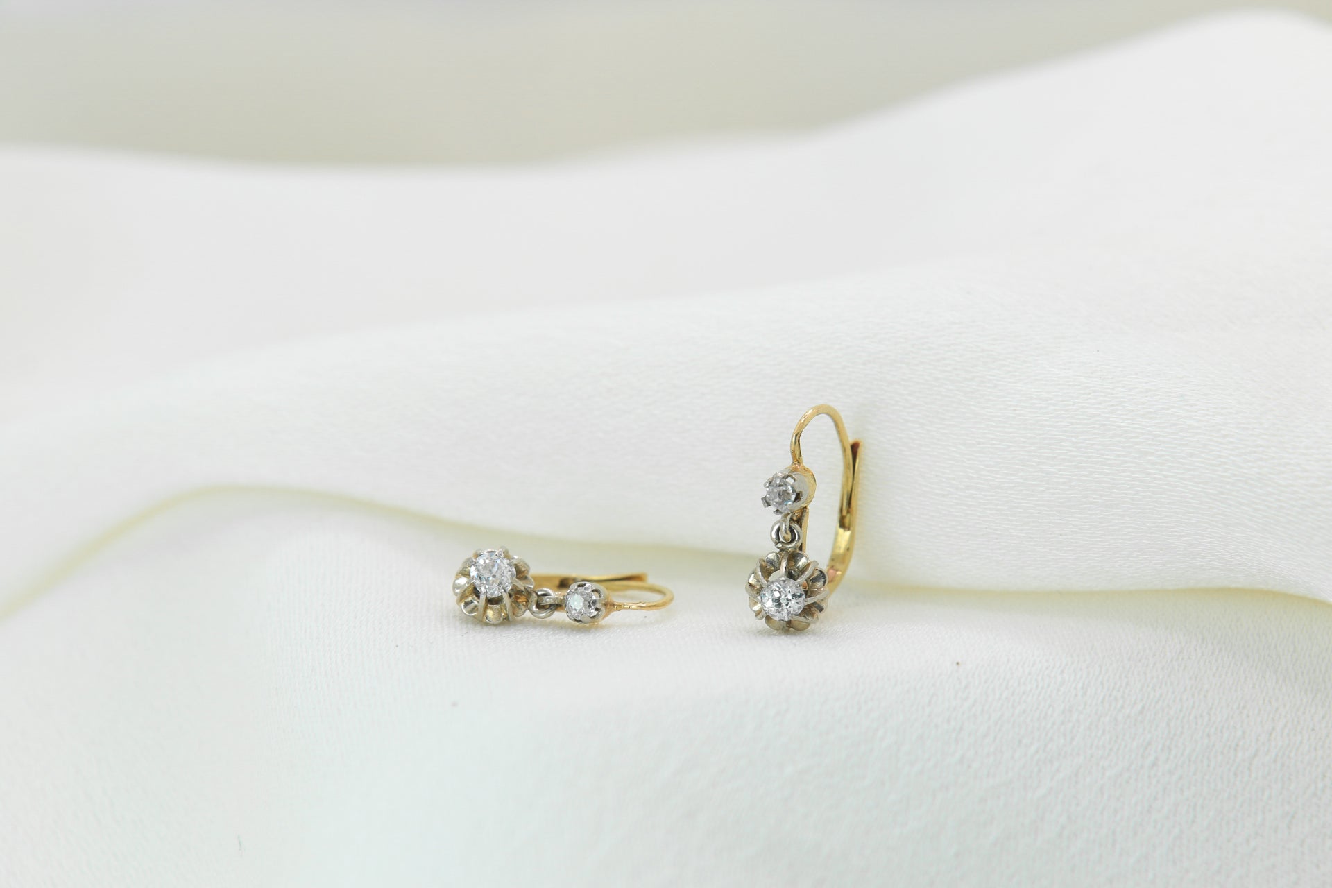 Antique Gold and Diamond Sleeper Earrings