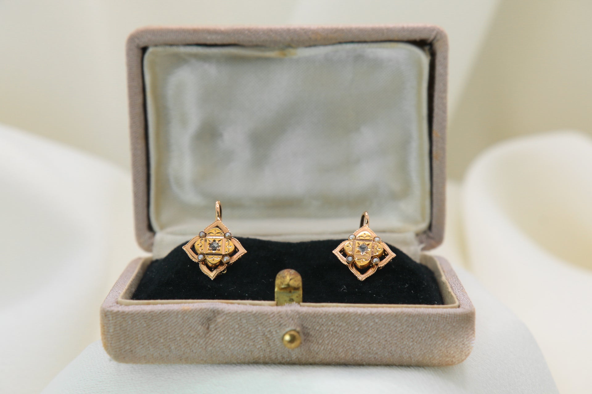Napoleon III Sleeper Earrings in Gold, Pearls and Diamonds