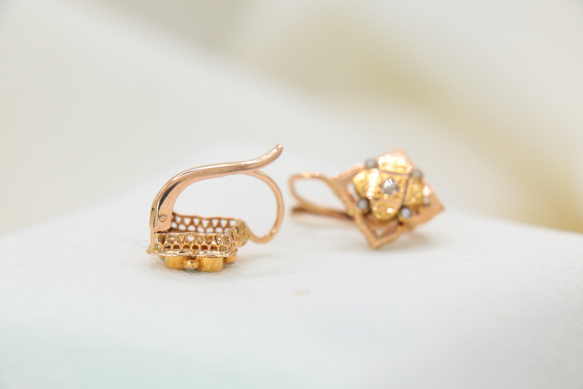 Napoleon III Sleeper Earrings in Gold, Pearls and Diamonds