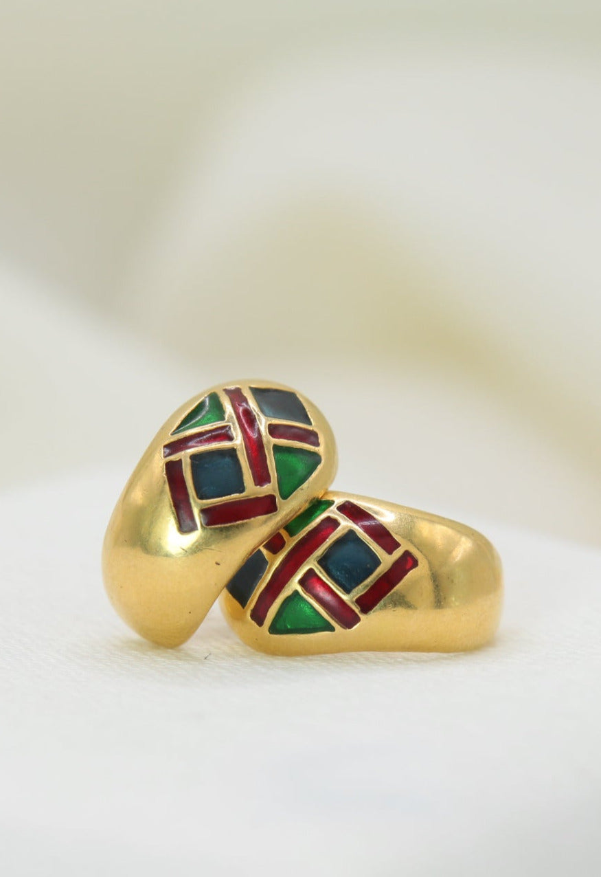 Vintage Gold and Colored Enamel Earrings