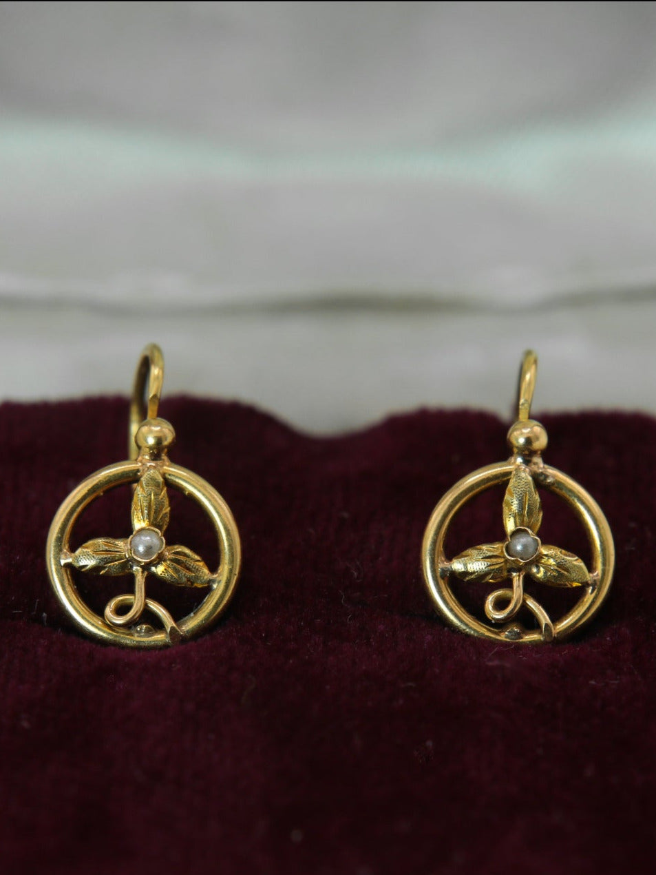 Art Nouveau Sleeper Earrings in Gold and Pearls