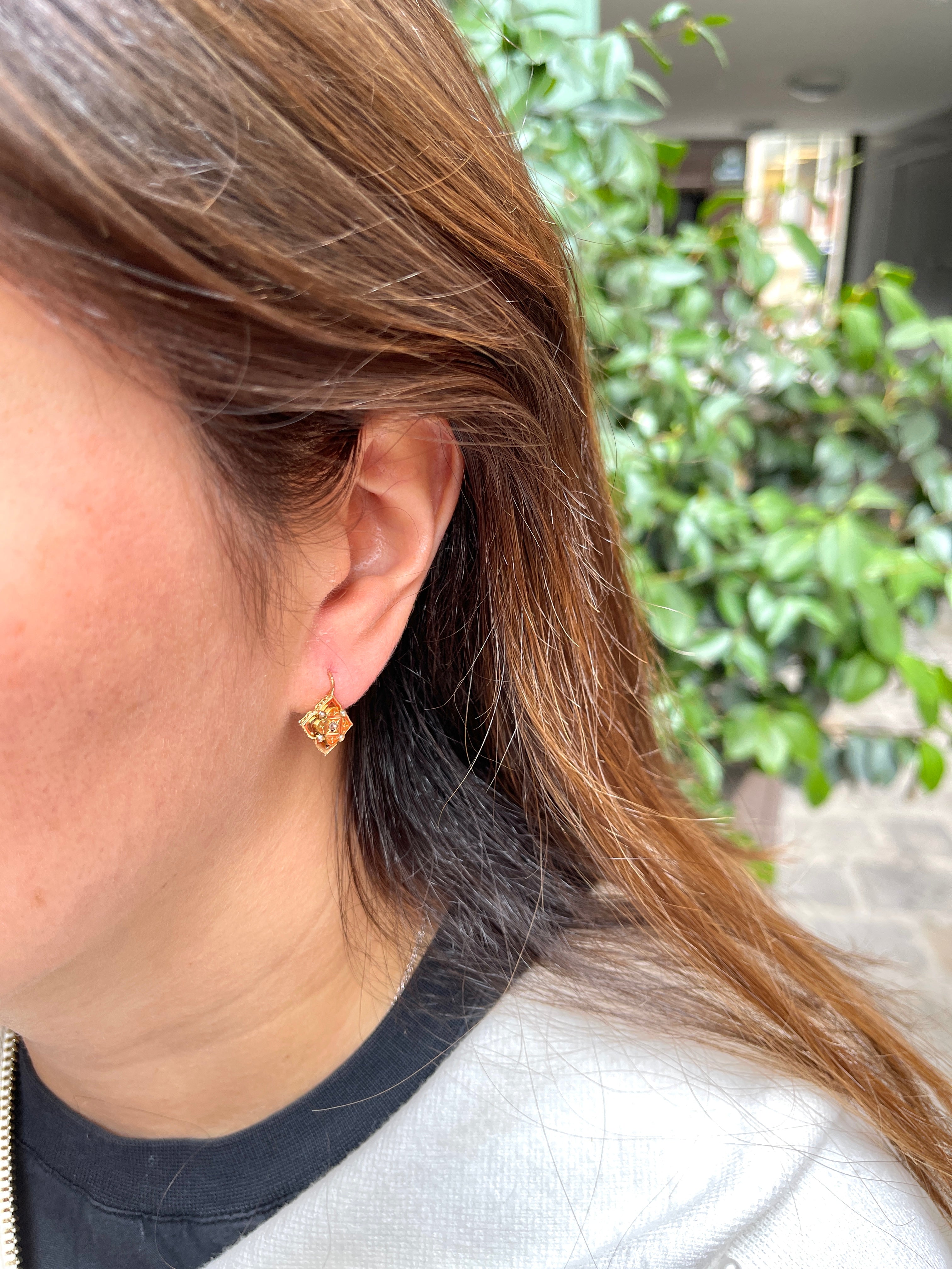 Napoleon III Sleeper Earrings in Gold, Pearls and Diamonds