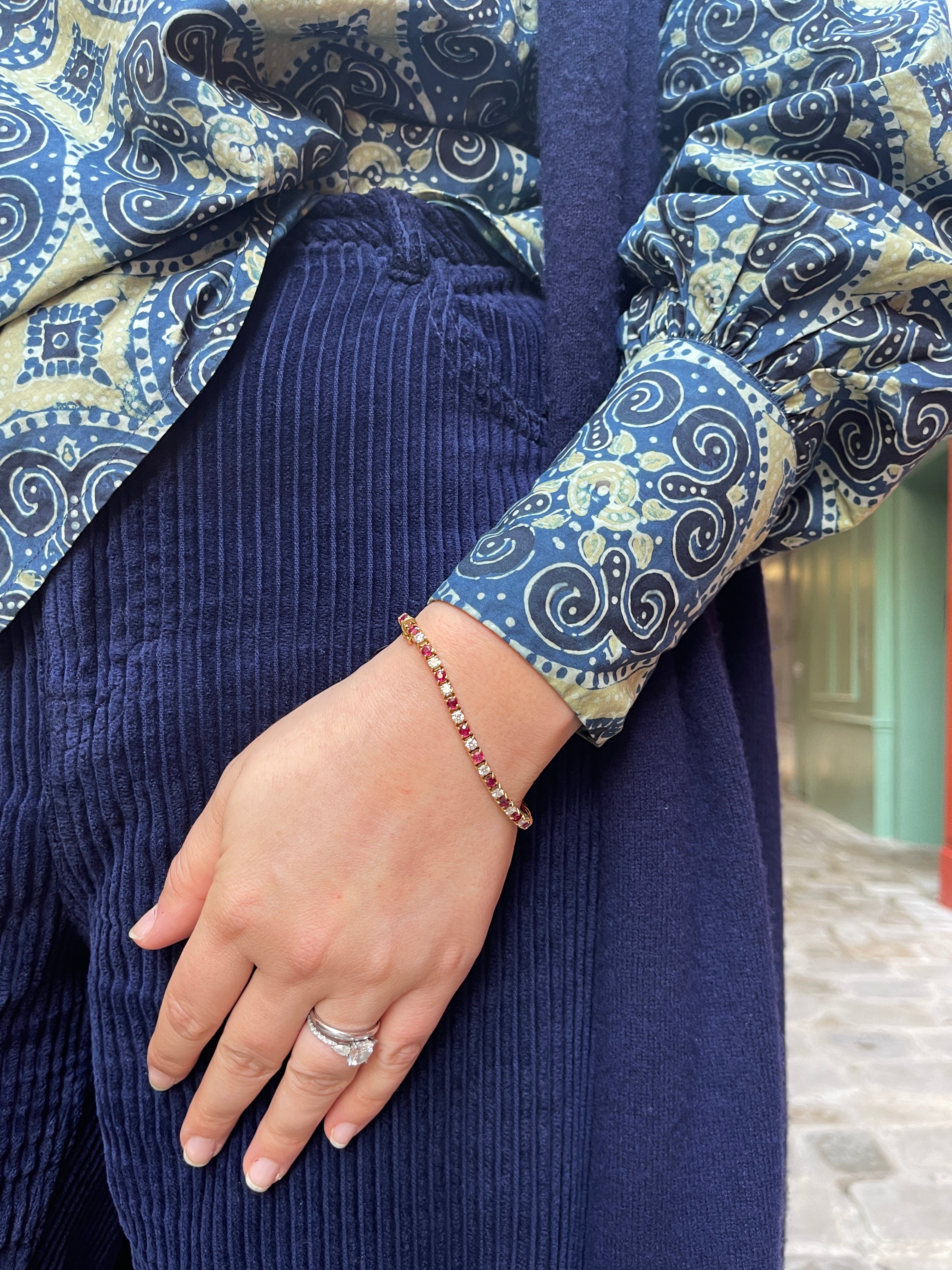 Bracelet tennis vintage en or, rubis et diamants